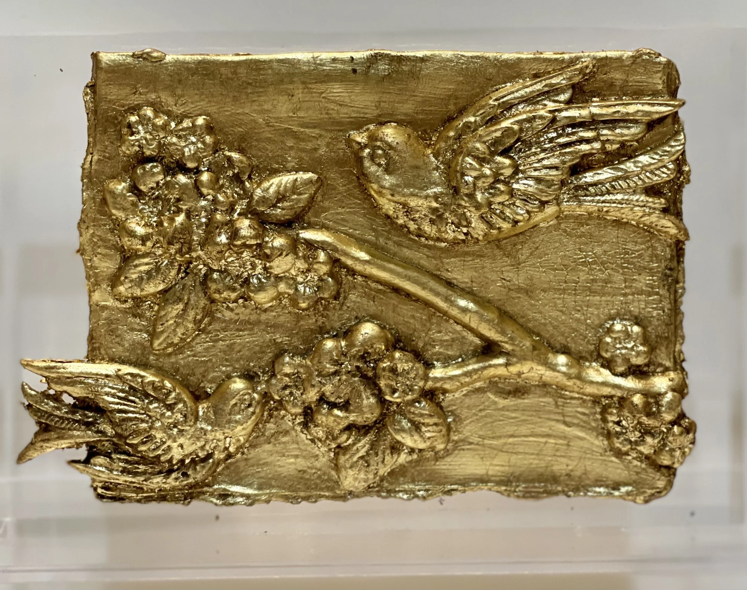 Mounted Gold Leaf Botanical – "Two Songbirds"