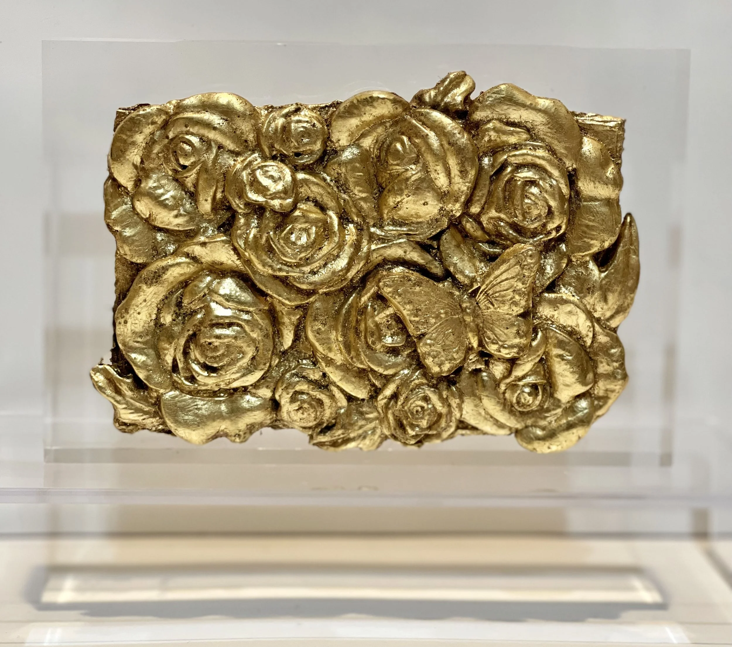 Mounted Gold Leaf Botanical – "Roses and Butterfly 2"