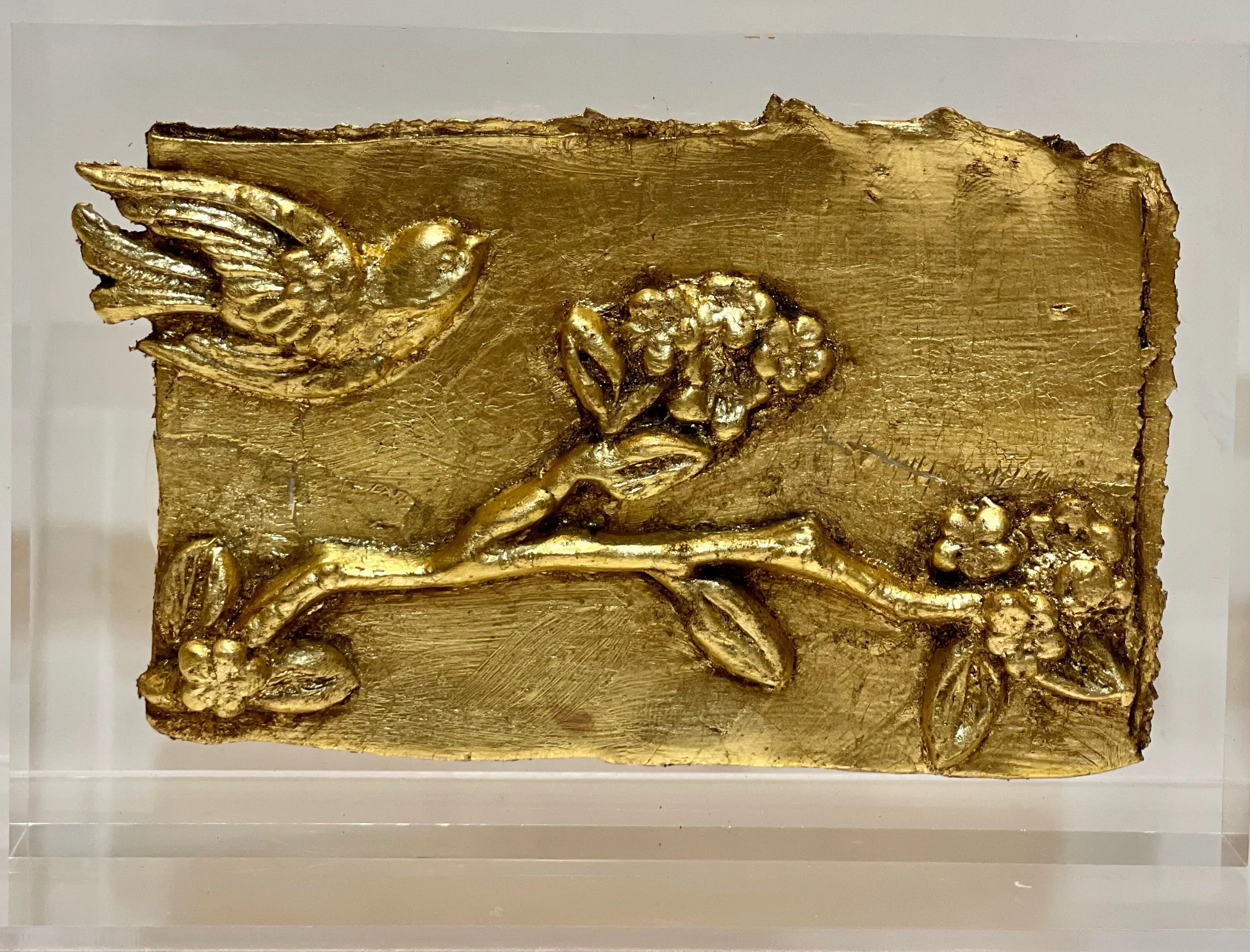 Mounted Gold Leaf Botanical – "One Songbird"