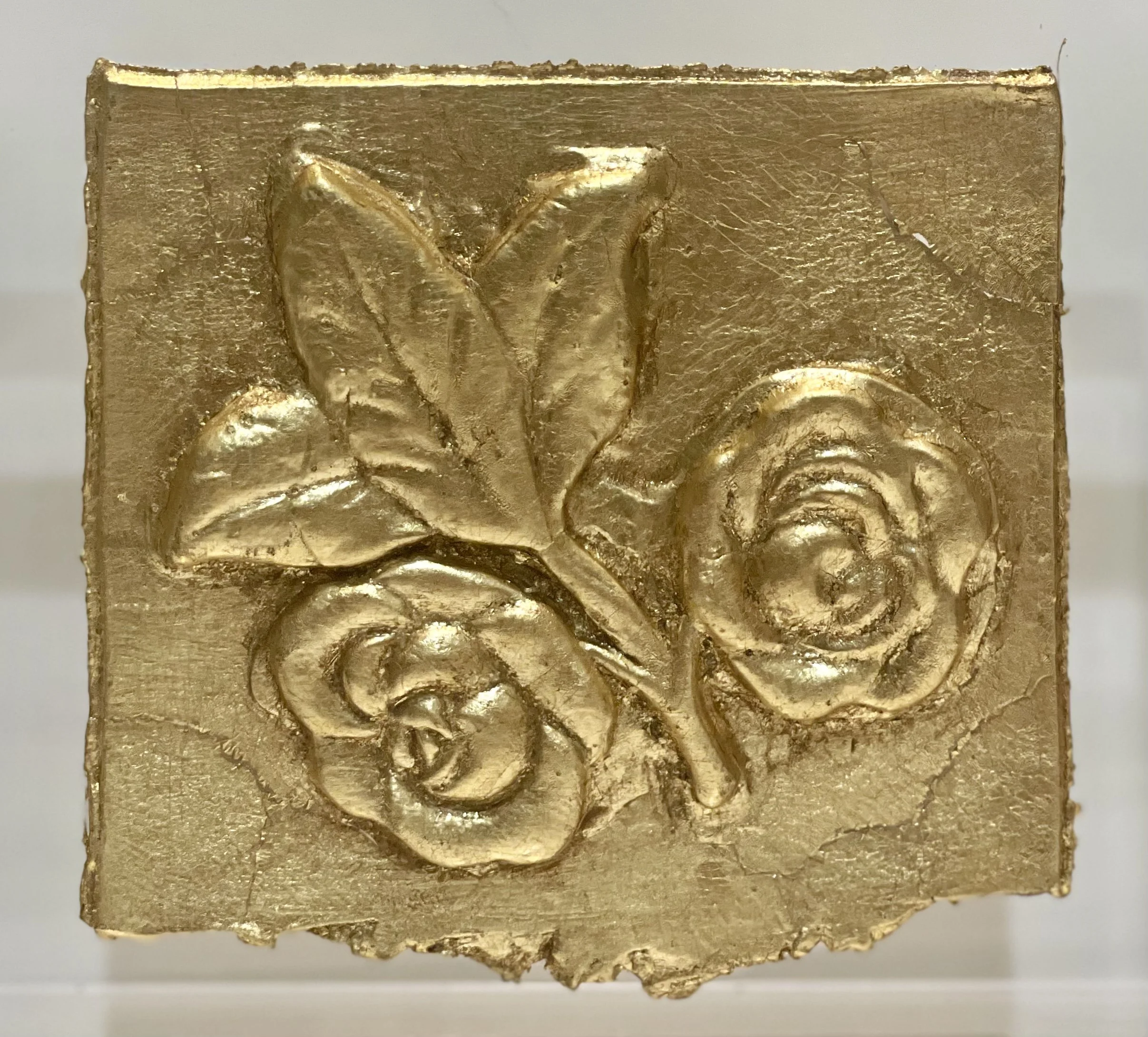 Mounted Gold Leaf Botanical – "Cabbage Roses 2"