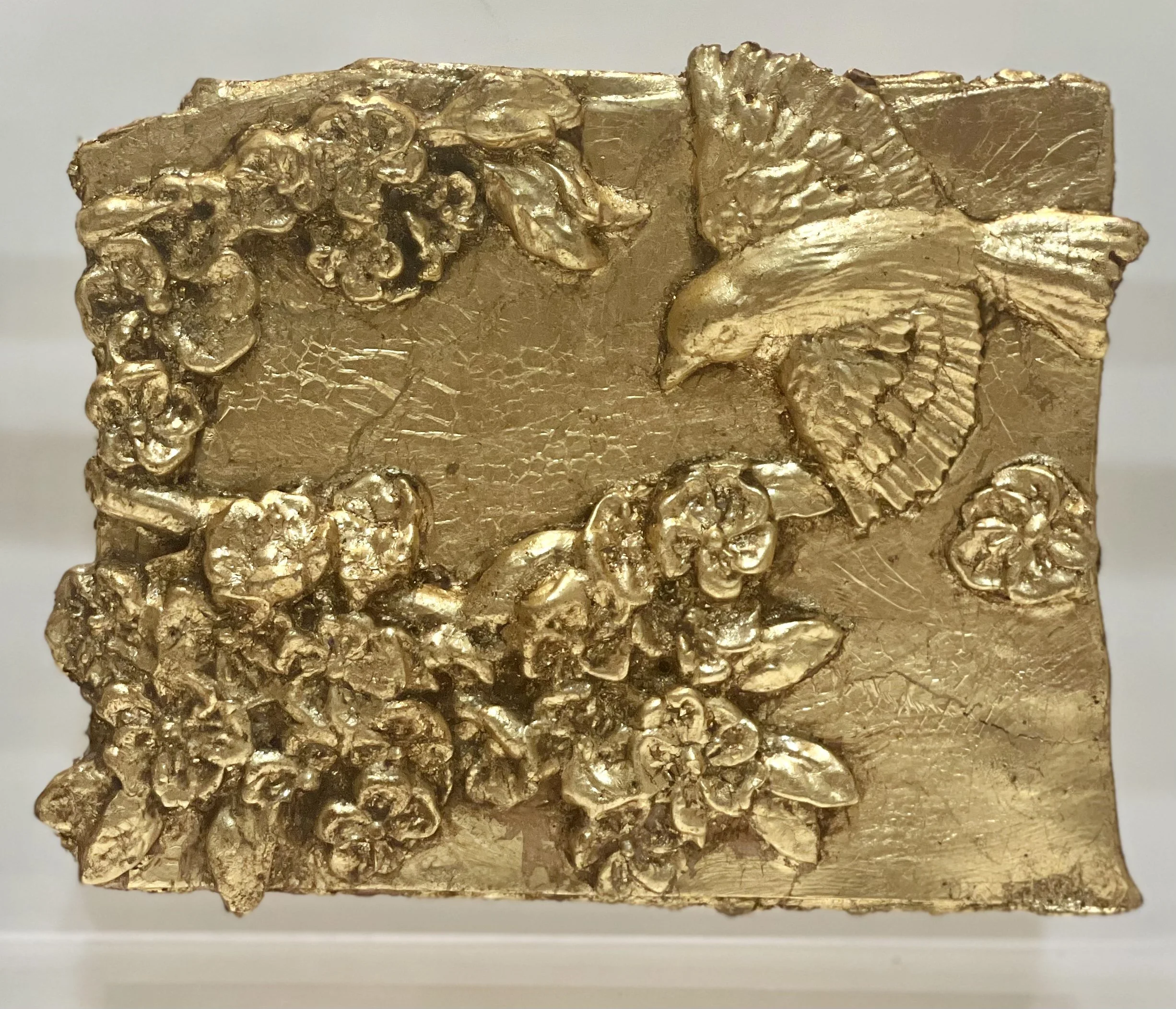 Mounted Gold Leaf Botanical – "Bird in Flight"