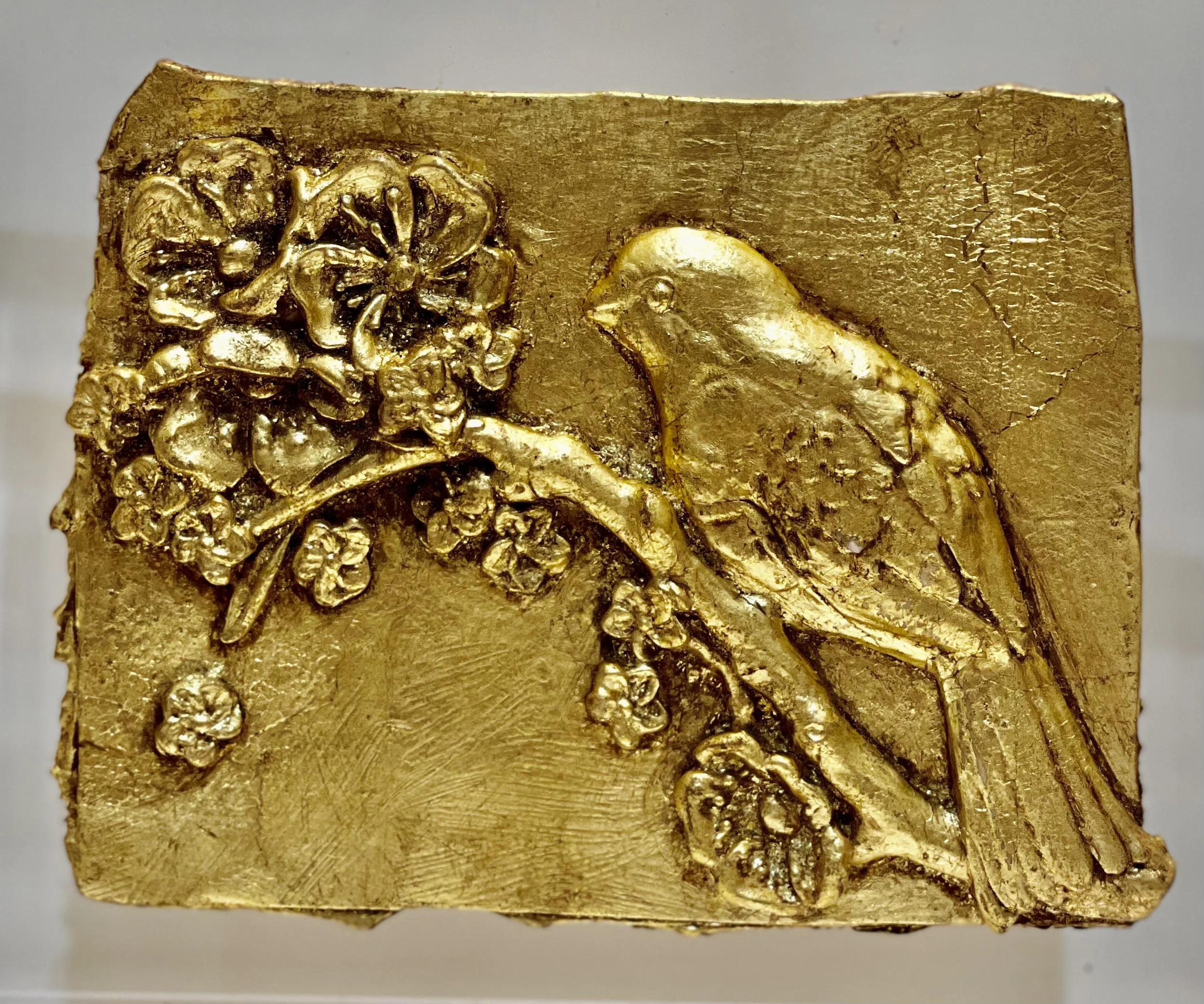 Mounted Gold Leaf Botanical – "Single Bird"
