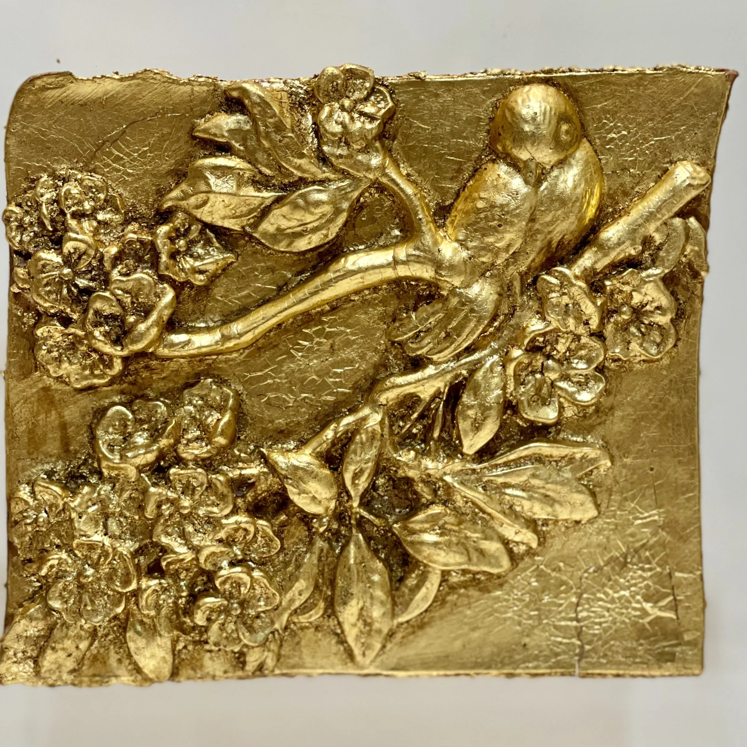 Mounted Gold Leaf Botanical – "Baby Bird"