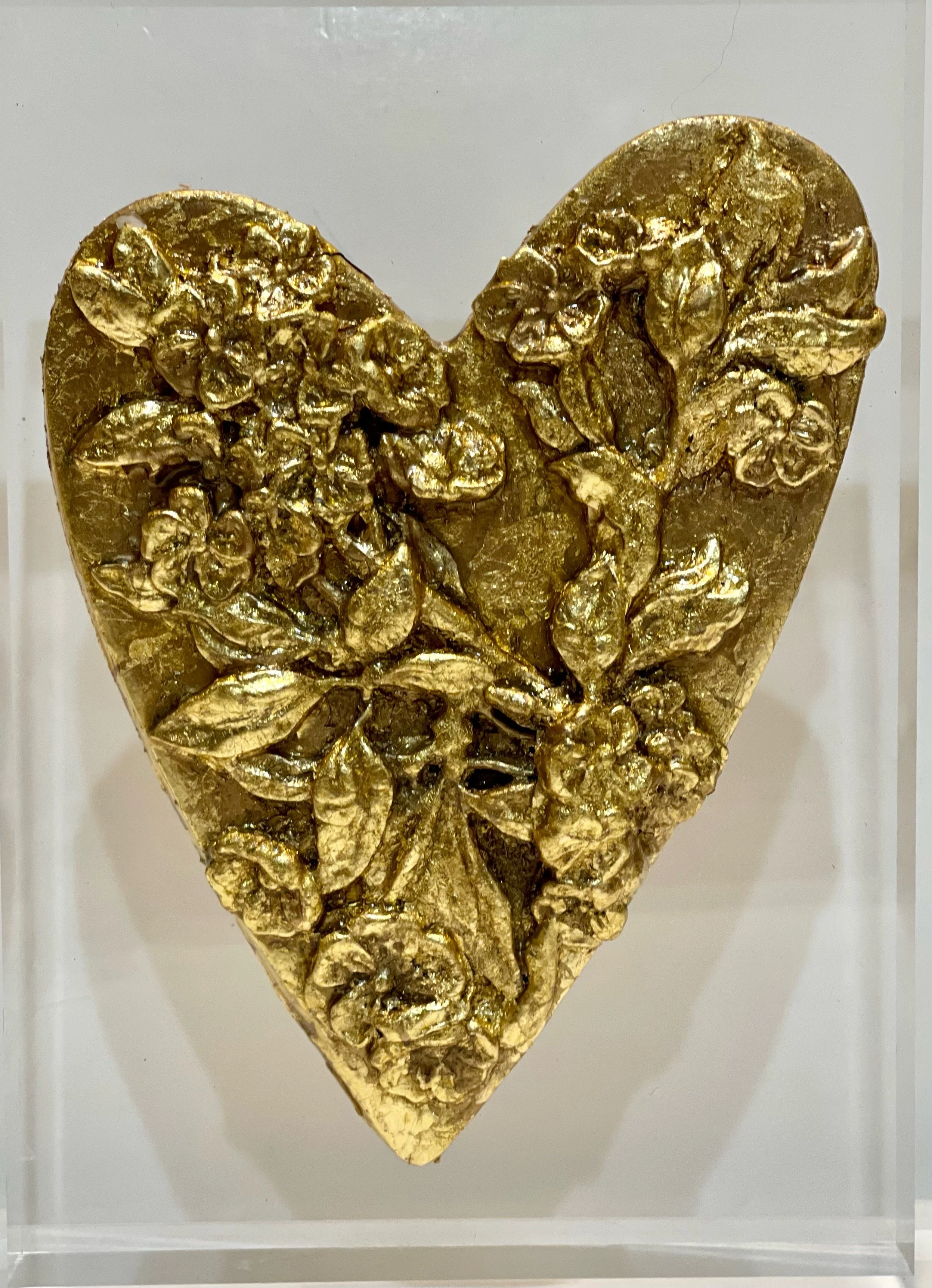 Gold Leaf Botanical Heart on Acrylic