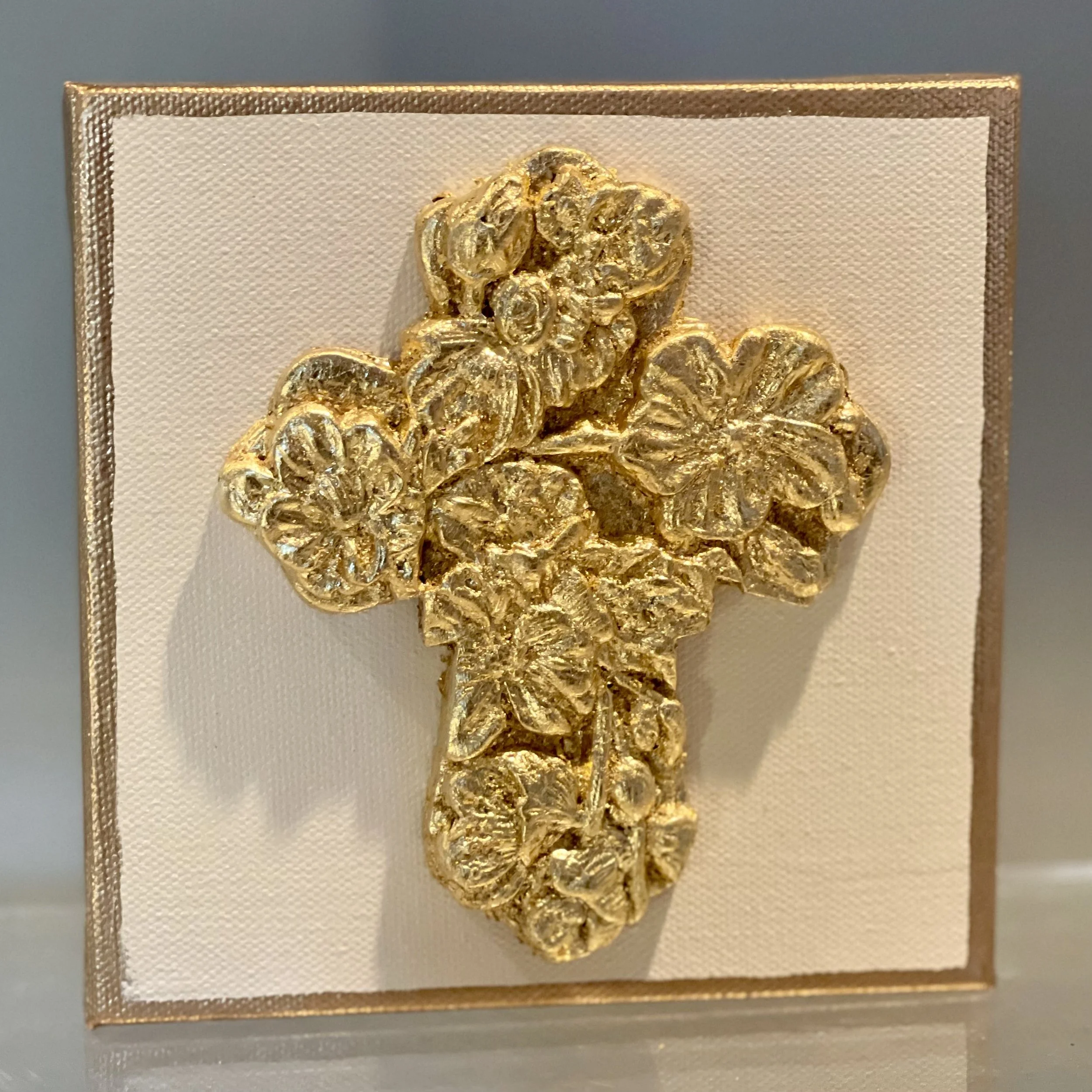 Rounded Cross with Flowers on Canvas