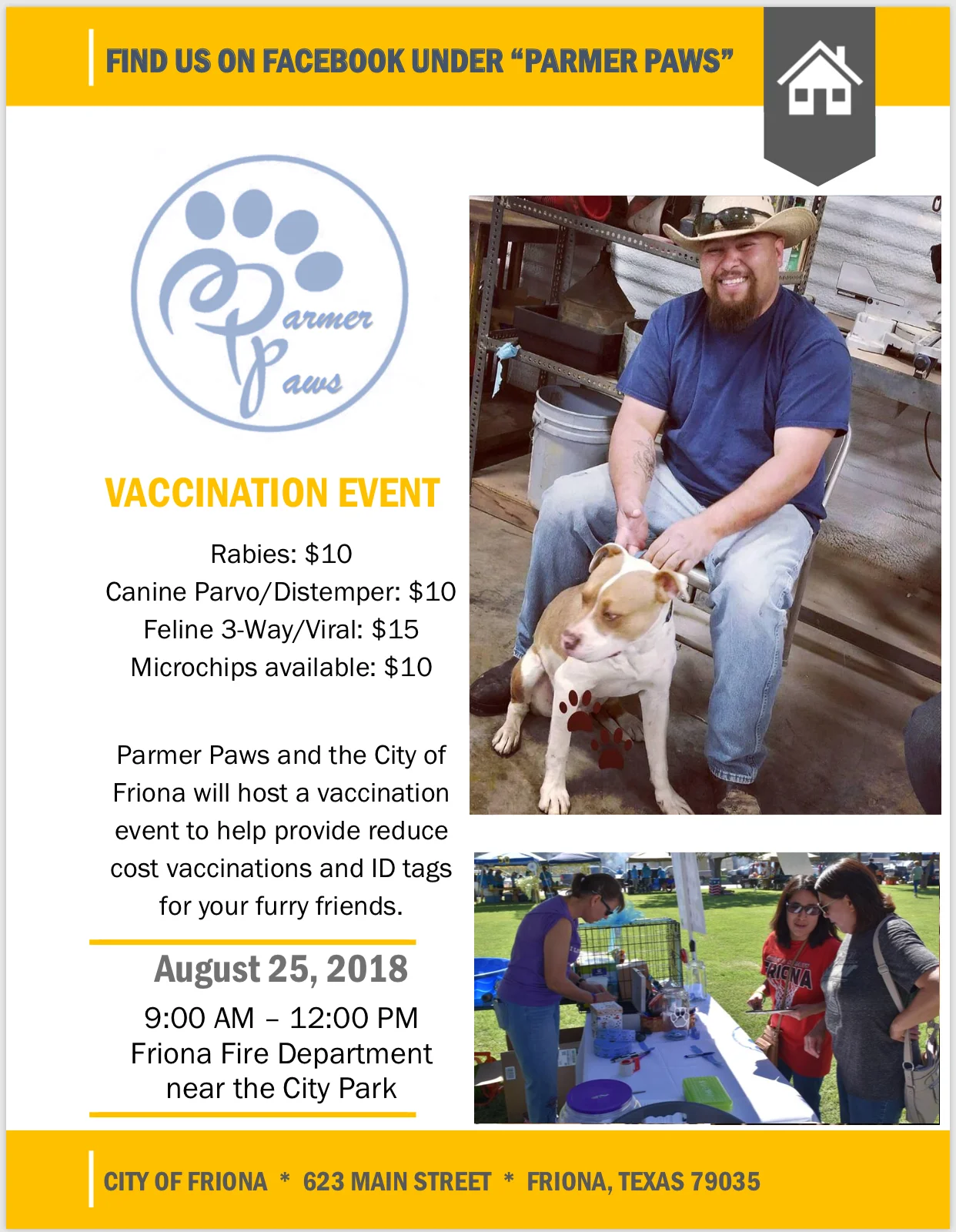 Parmer Paws and City of Friona Low-Cost Vaccination Event — City of Friona
