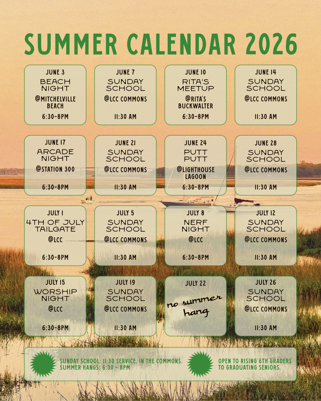 Student Summer Hangout Schedule
