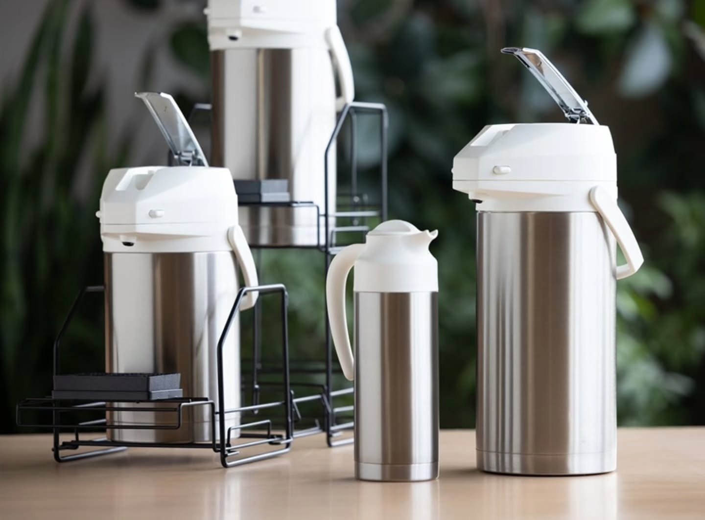 Create an instant refresh to your coffee service with the crisp white Color-Me-SVAC products. Coordinating airpots and creamers. Some features include vacuum Insulated stainless body, Hot or cold for 4-6 hours and smooth effortless pouring during pea