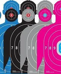 Colorful shooting range targets in silhouette form