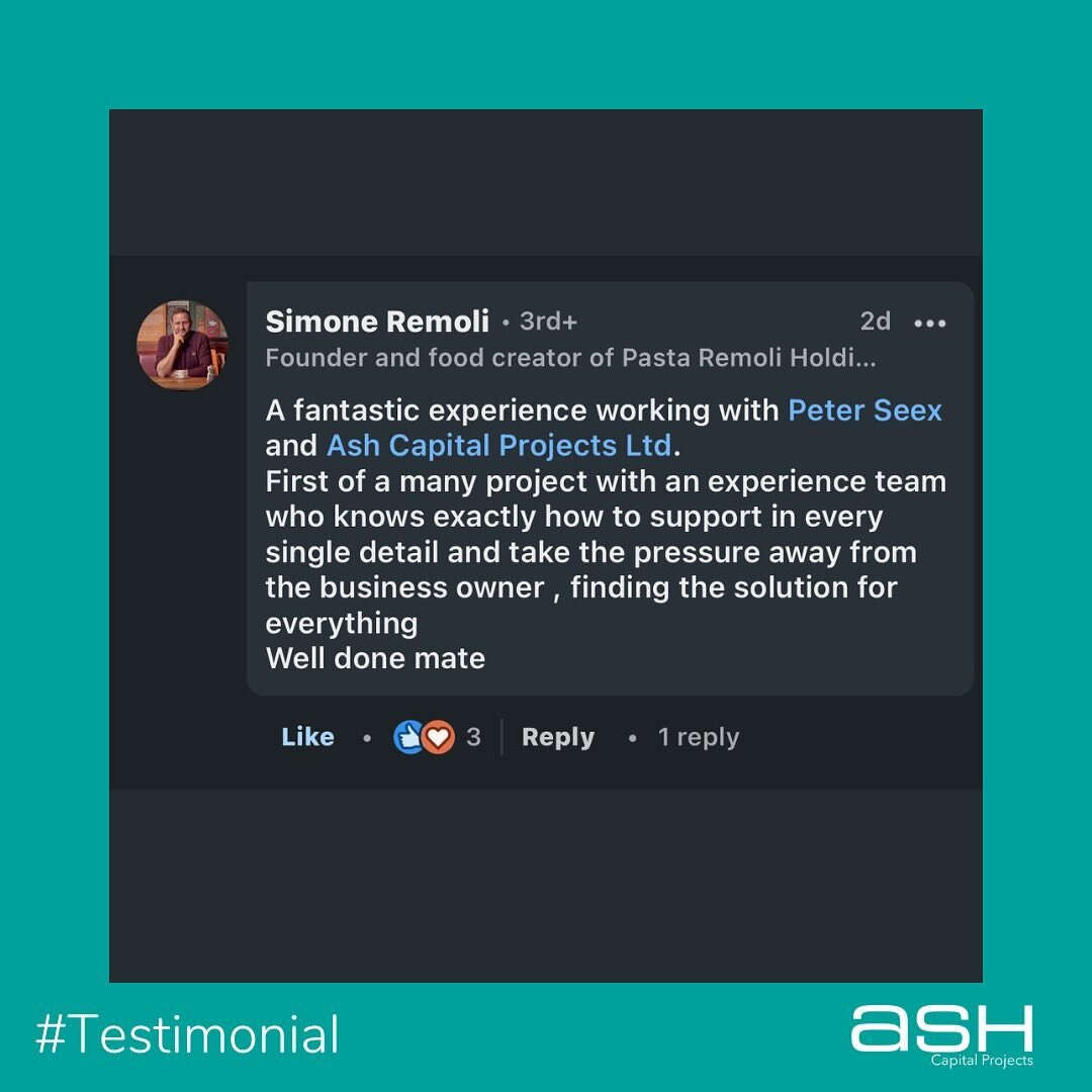 #testimonial 📣

Don&rsquo;t listen to what we have to say. Listen to our clients. 

The Ash Cap team recently completed a fit-out of @pastaremoli in Bromley. It looks like they were happy with the end result, and so were we. Working with amazing cli