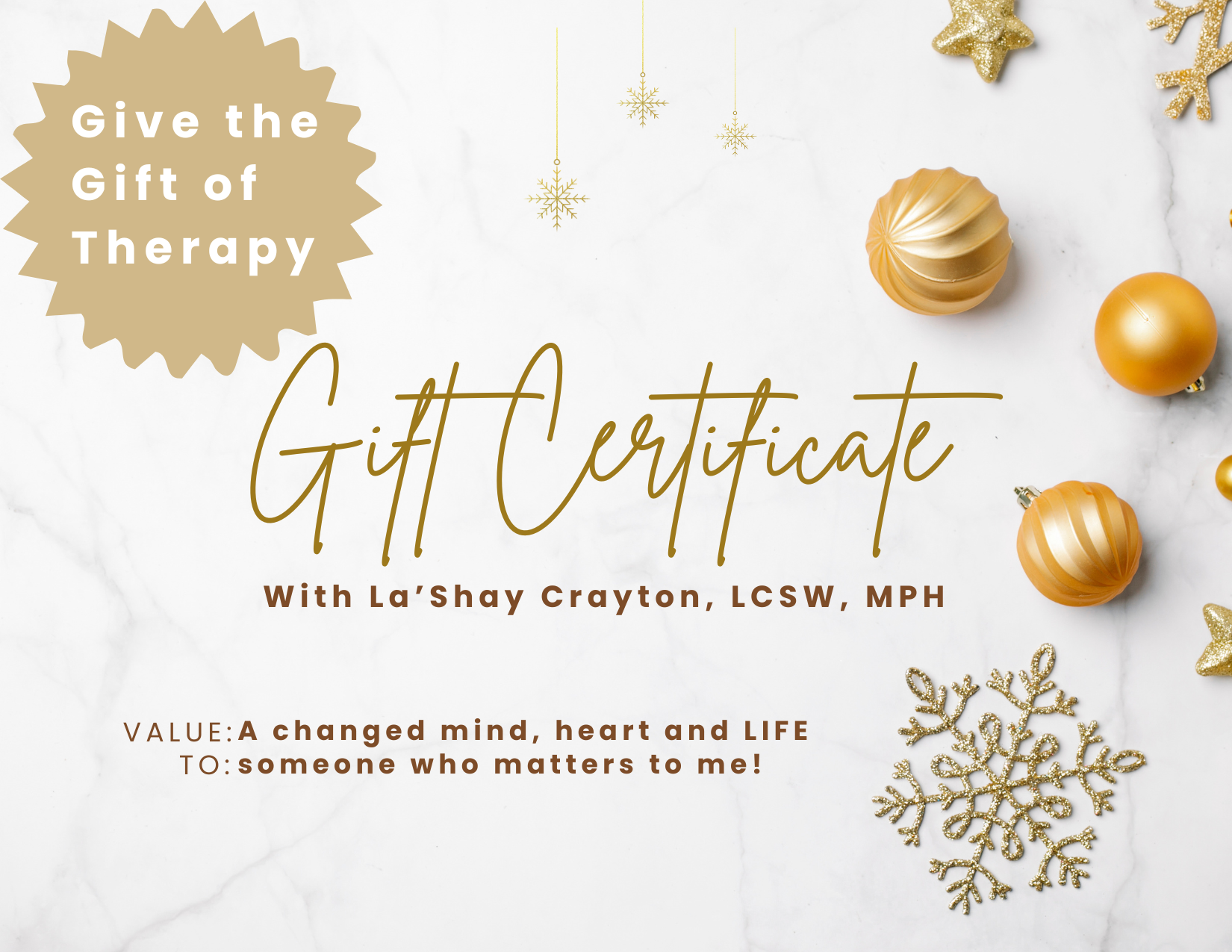 Therapy Gift Card for 1  Therapy Session With Notes and Supportive Plan