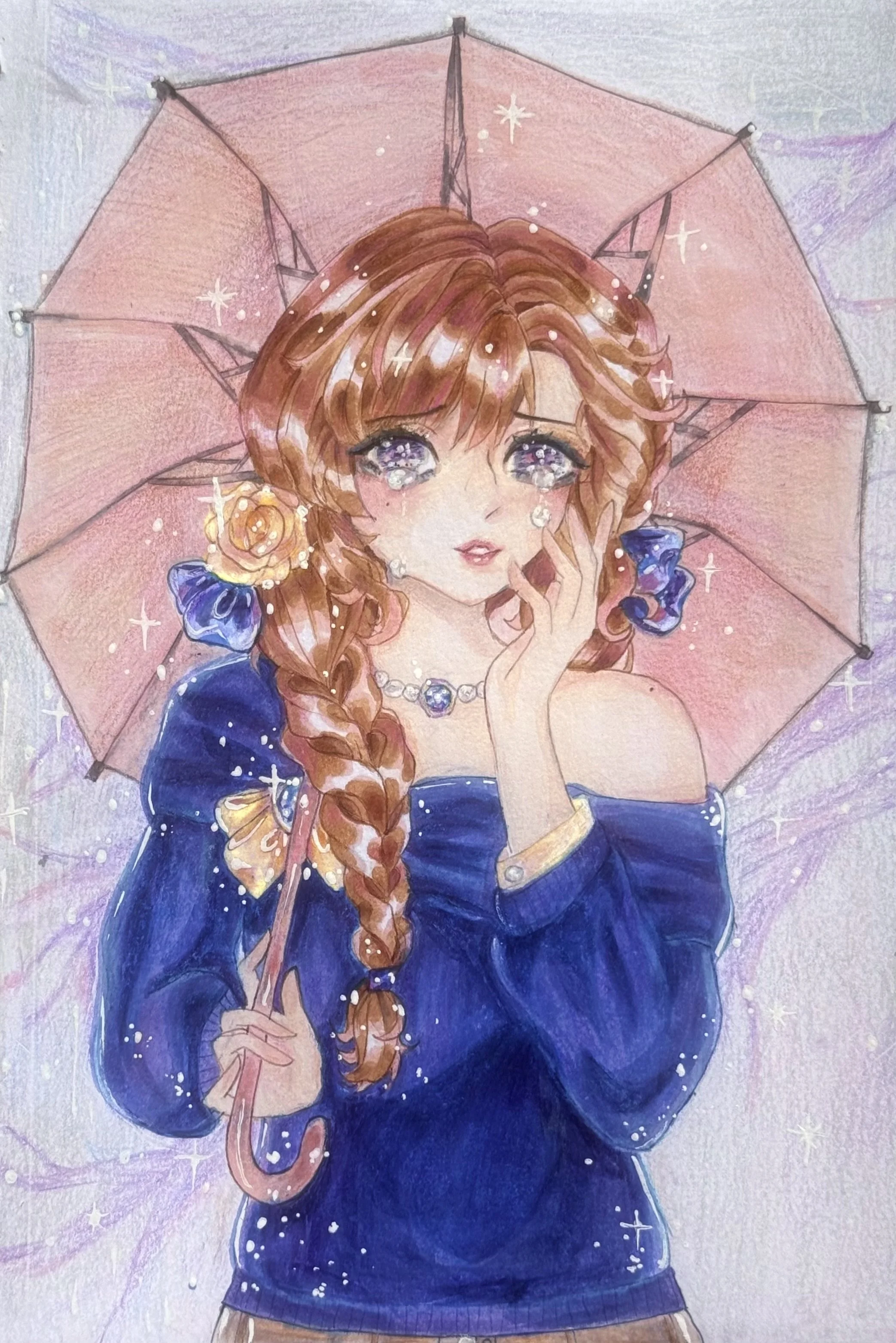 Young girl with braid holding umbrella