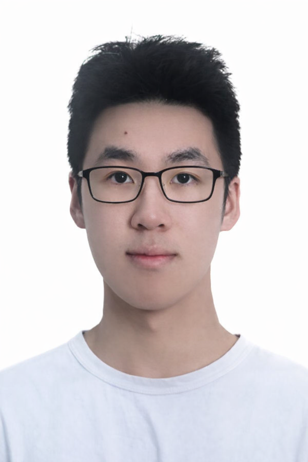 White background man with glasses wearing white shirt