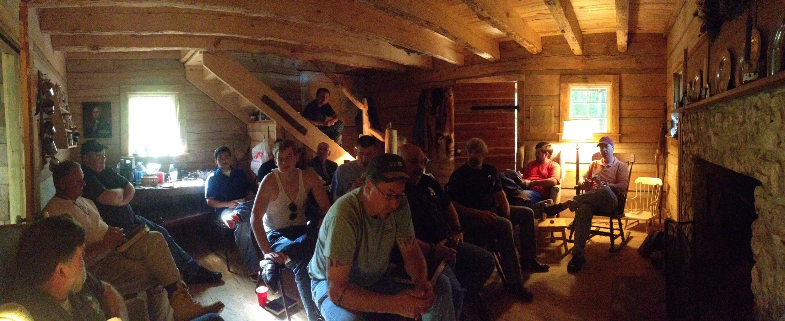 G Bible study in cabin.JPG