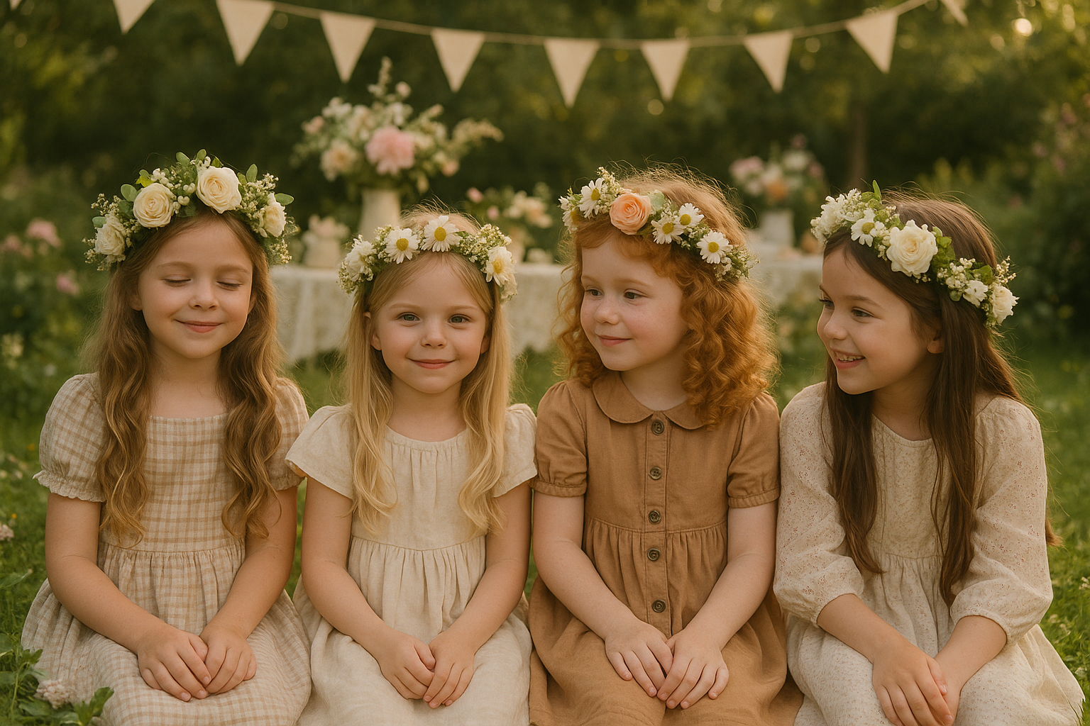 Children making a flower crown at birthday party in Westlake, OH