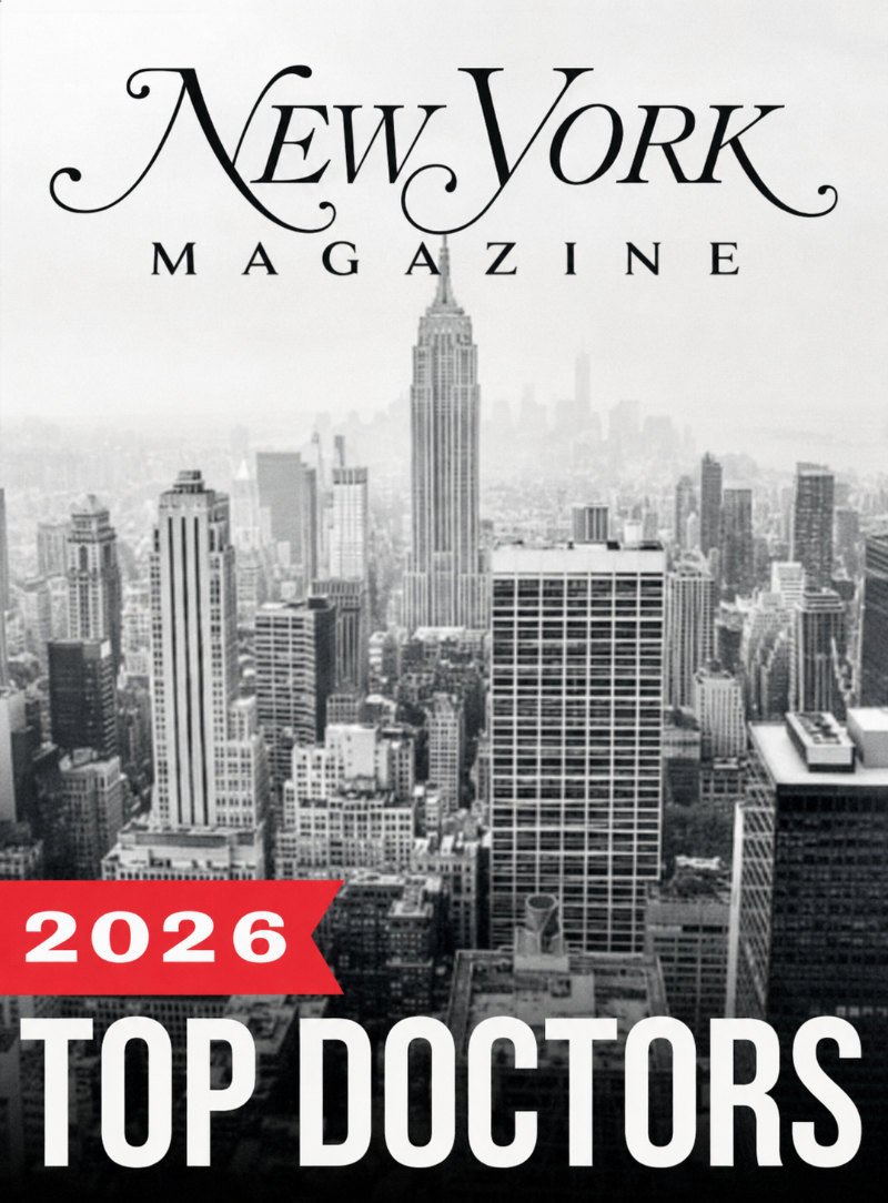 Cover of New York Magazine's 2026 Top Doctors issue, featuring a black and white skyline of New York City with the Empire State Building.