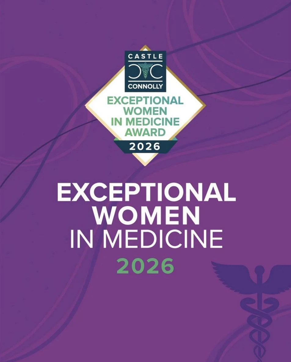 Purple background with text and logos for the 2026 Exceptional Women in Medicine Award by Castle Connolly, featuring a medical caduceus symbol and the award title.