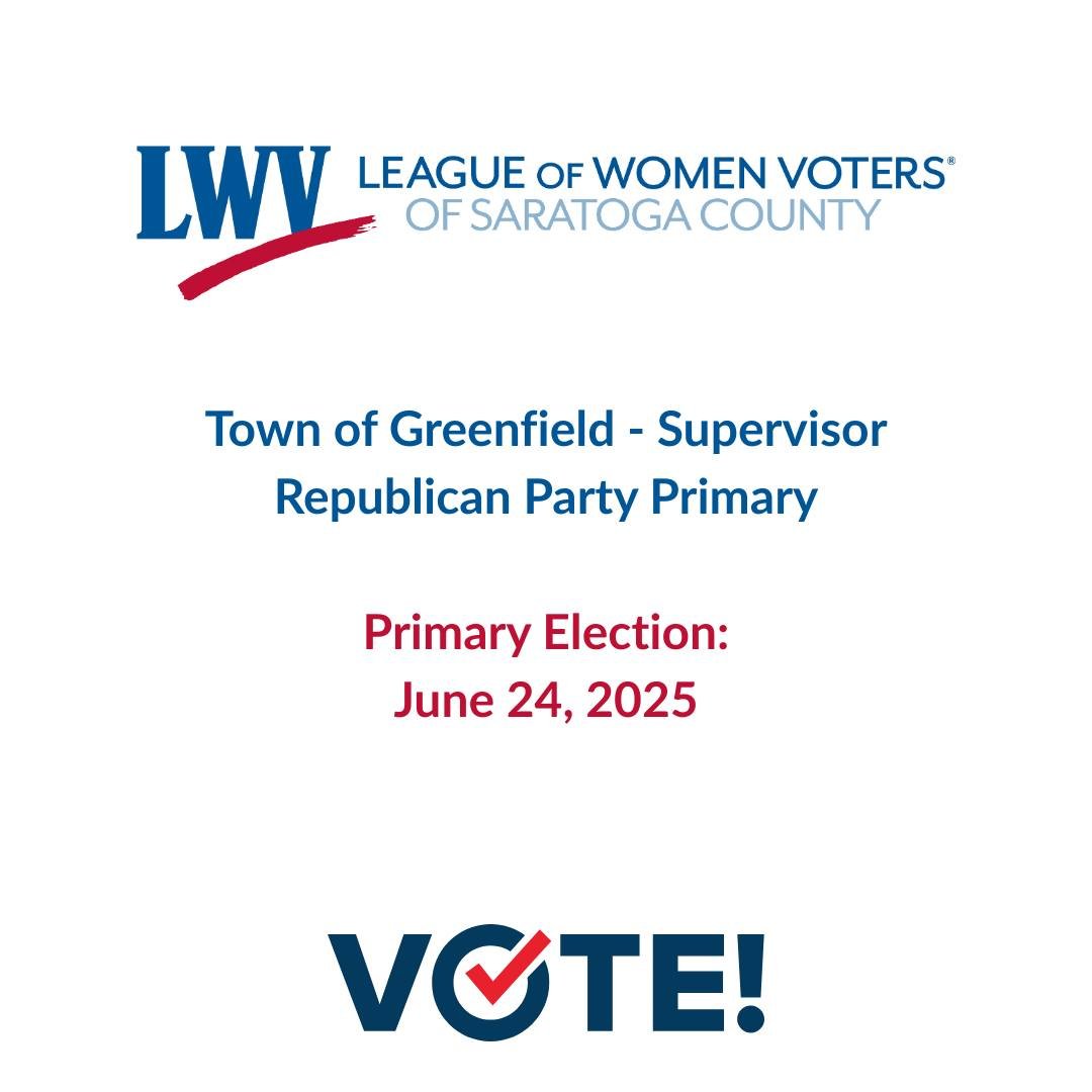 Did you missed the Greenfield Candidate Forum?

The League of Women Voters of Saratoga County has posted the full video online! Visit www.lwvsaratoga.org/candidates to hear from the candidates in the Republican primary for Town Supervisor.