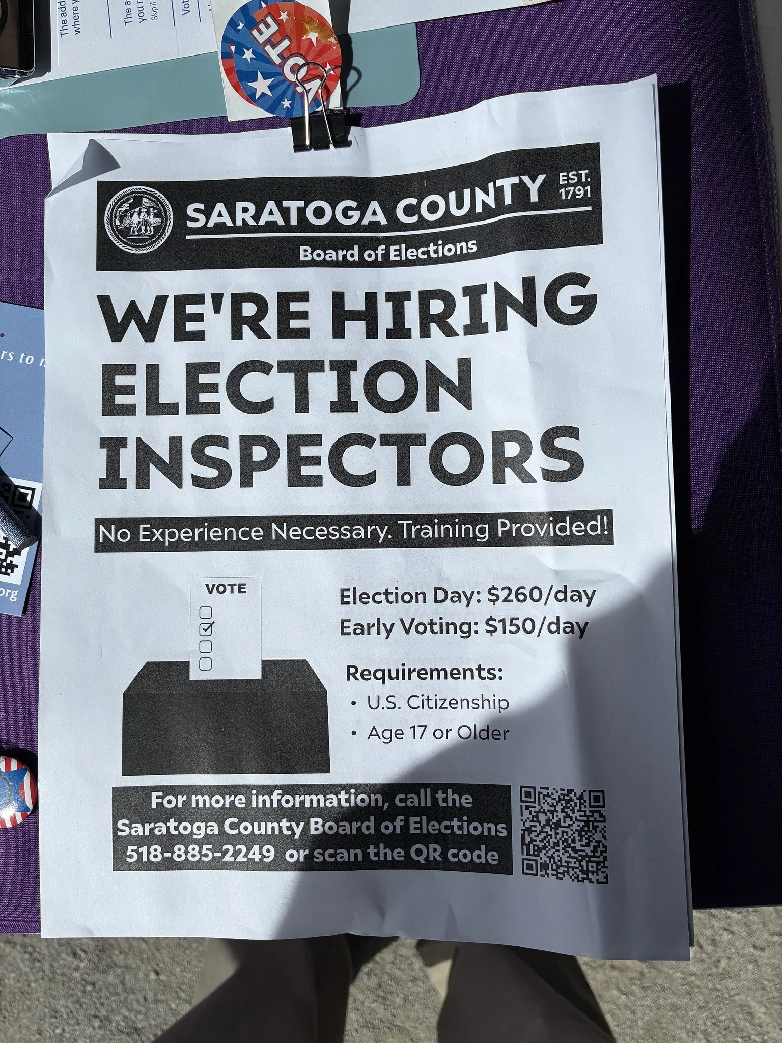 Voter Engagement Information Table at Saratoga Farmer's Marker Sept. 19, 2026