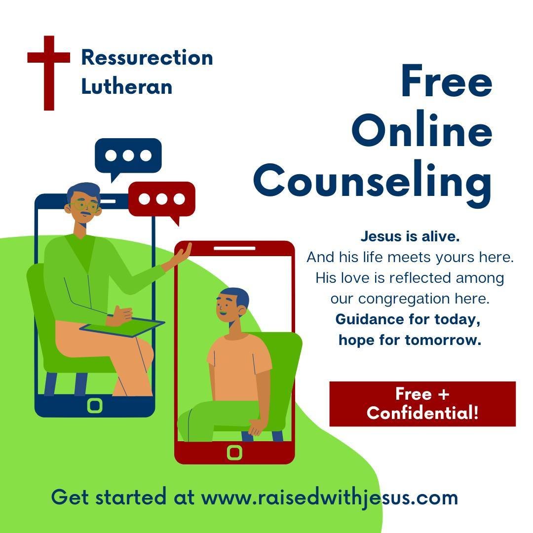 Connect with a therapist, free of charge &ndash; and get help today. This is a free &amp; confidential service, offered by our congregation. Sign up online at raisedwithjesus.com
.
.
.
.
#raisedwithjesus #lutheran #welstoledo #jesusdaily #jesusfortol