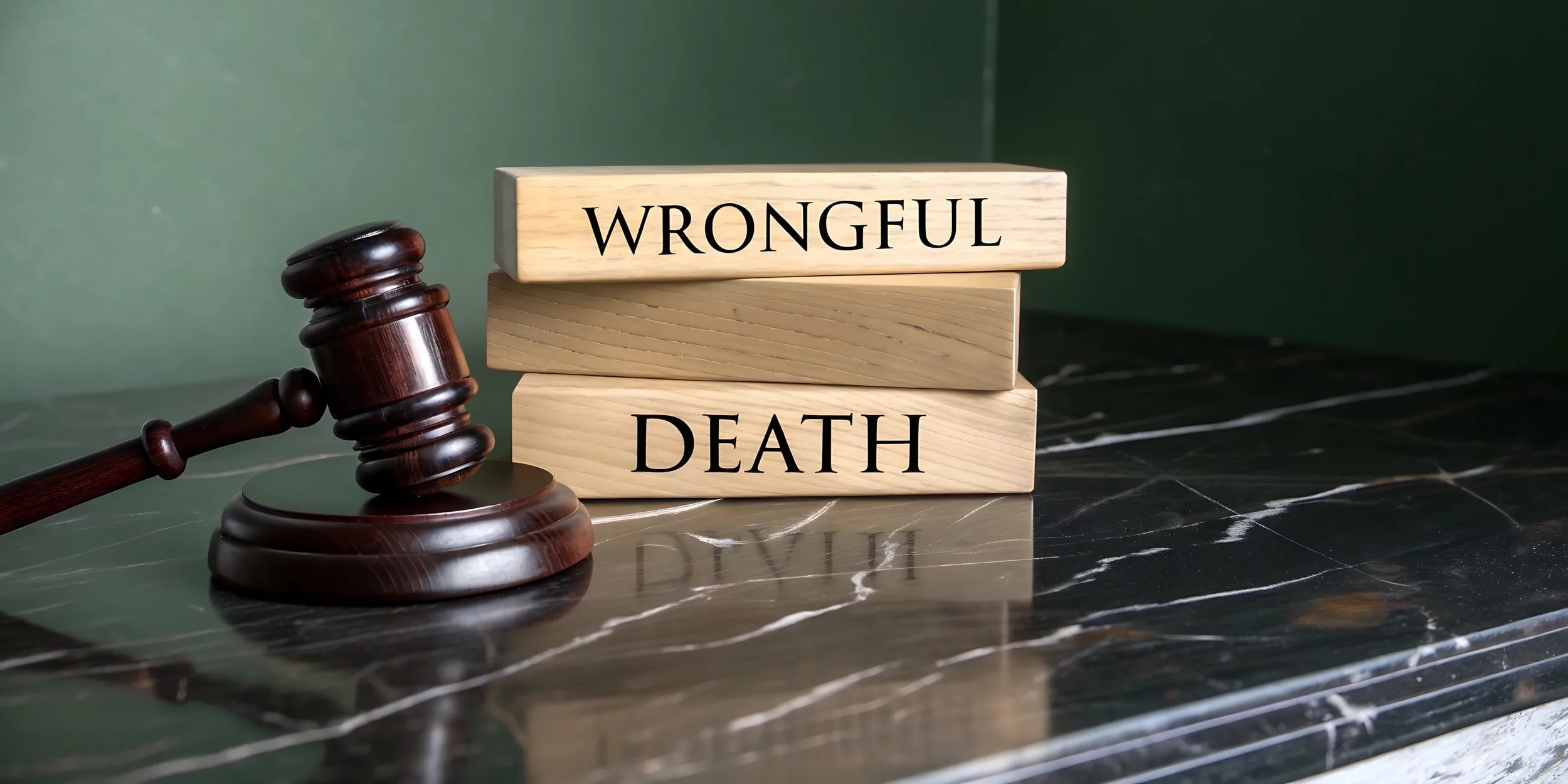 Wood blocks reading Wrongful Death beside a judge’s gavel