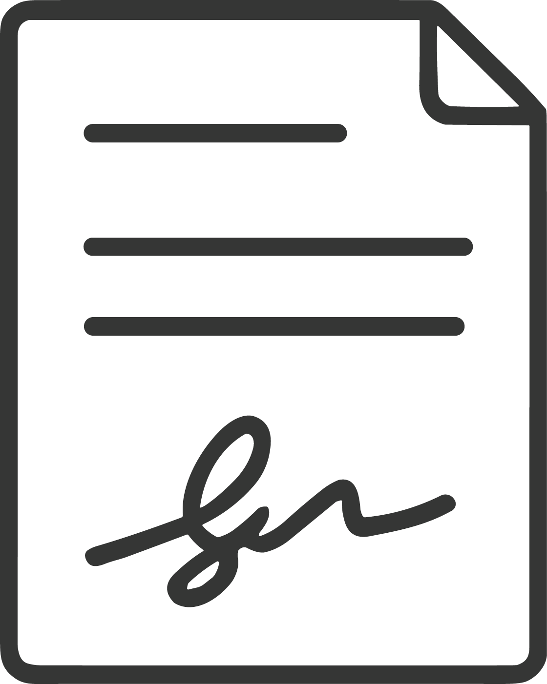 An icon of a document or paper with lines of text and a signature line at the bottom.