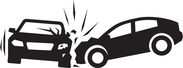 Car accident with two vehicles involved, one impact point with crash debris, dark background