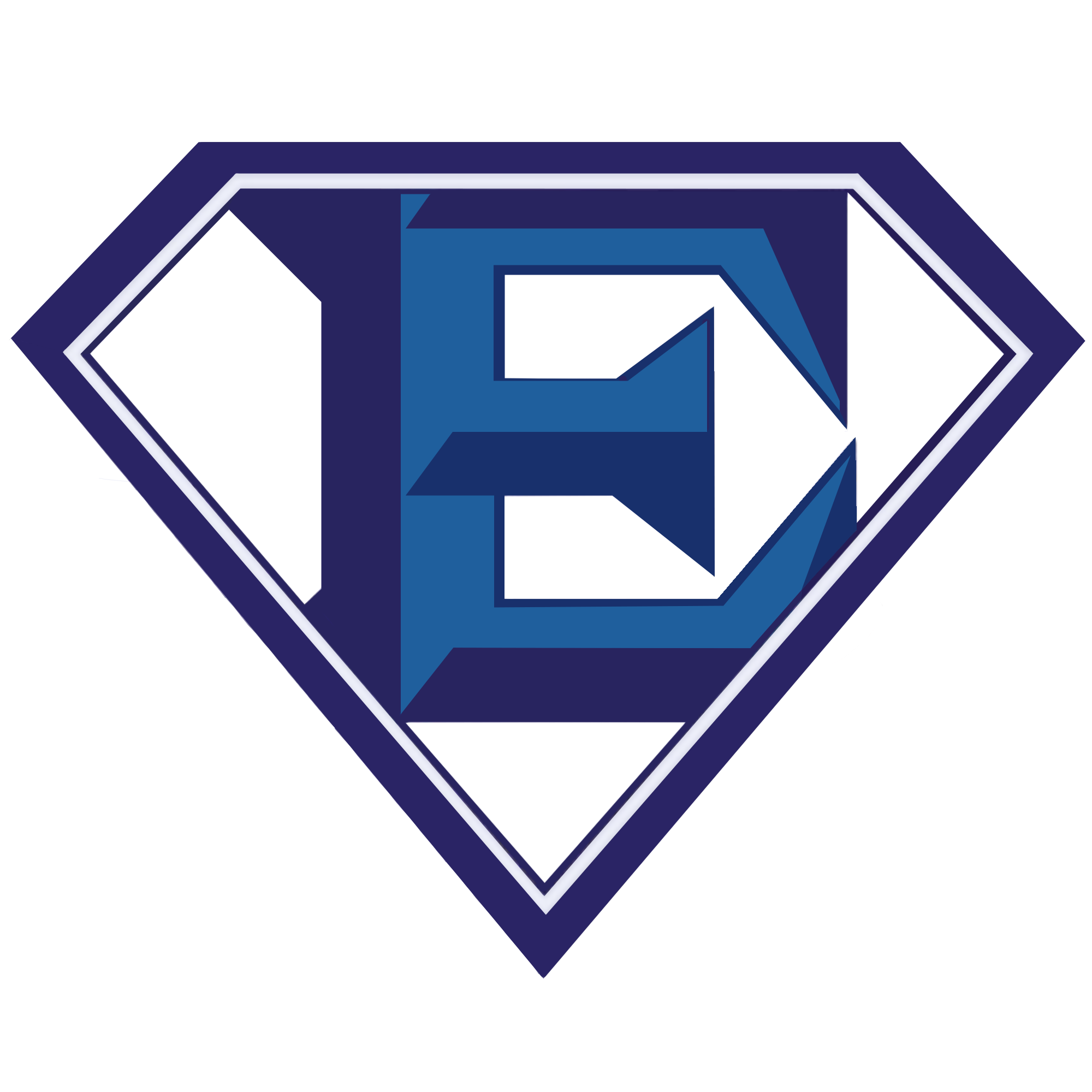 A stylized, 3D digital illustration of the Superman emblem with a prominent 'S' inside a diamond-shaped outline, featuring shades of blue, gray, and white.