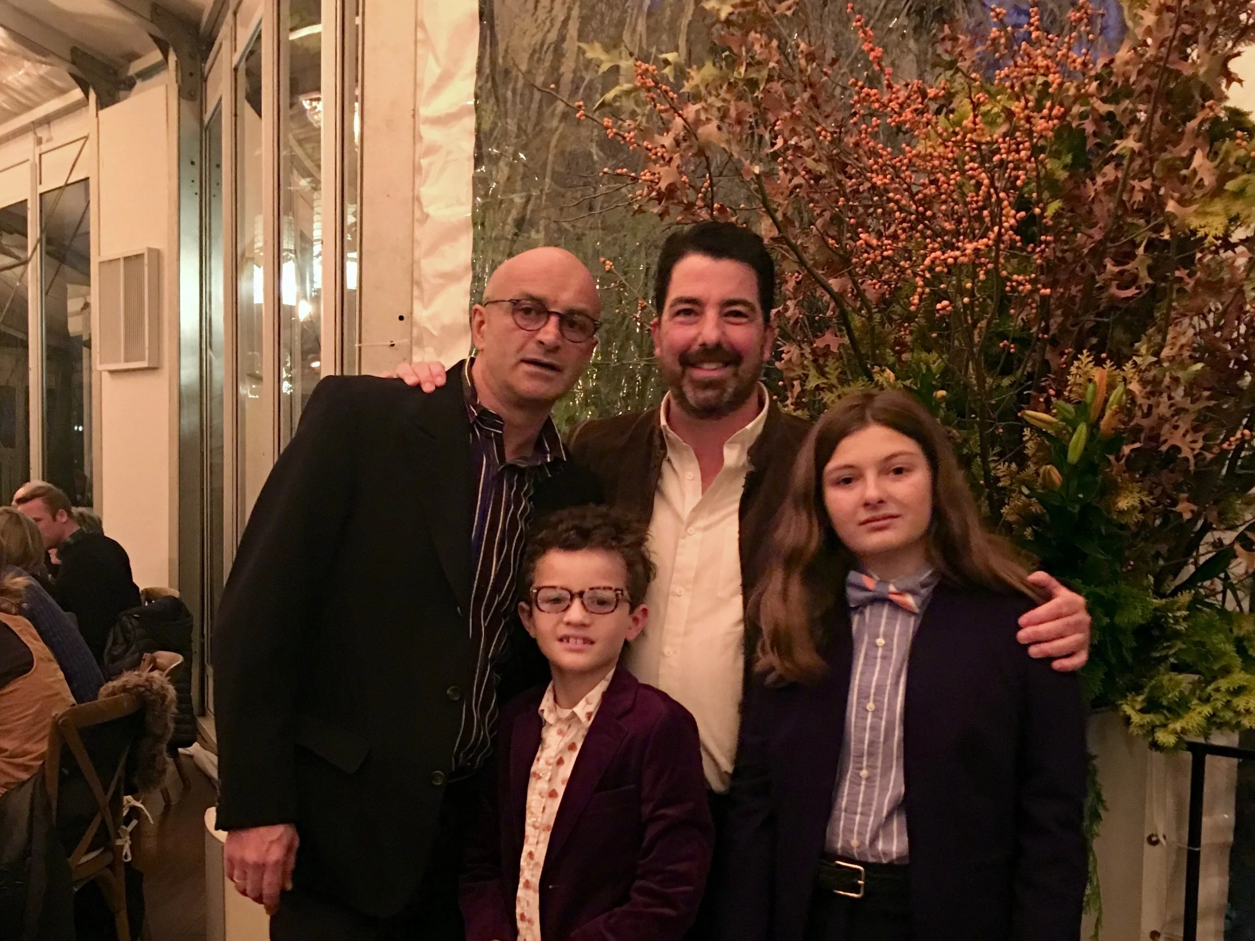 Jim Caiola (right) and David Salama (left), co-proprietors of New York's Tavern on the Green with their kids Leonardo (7) and Georgia (10).