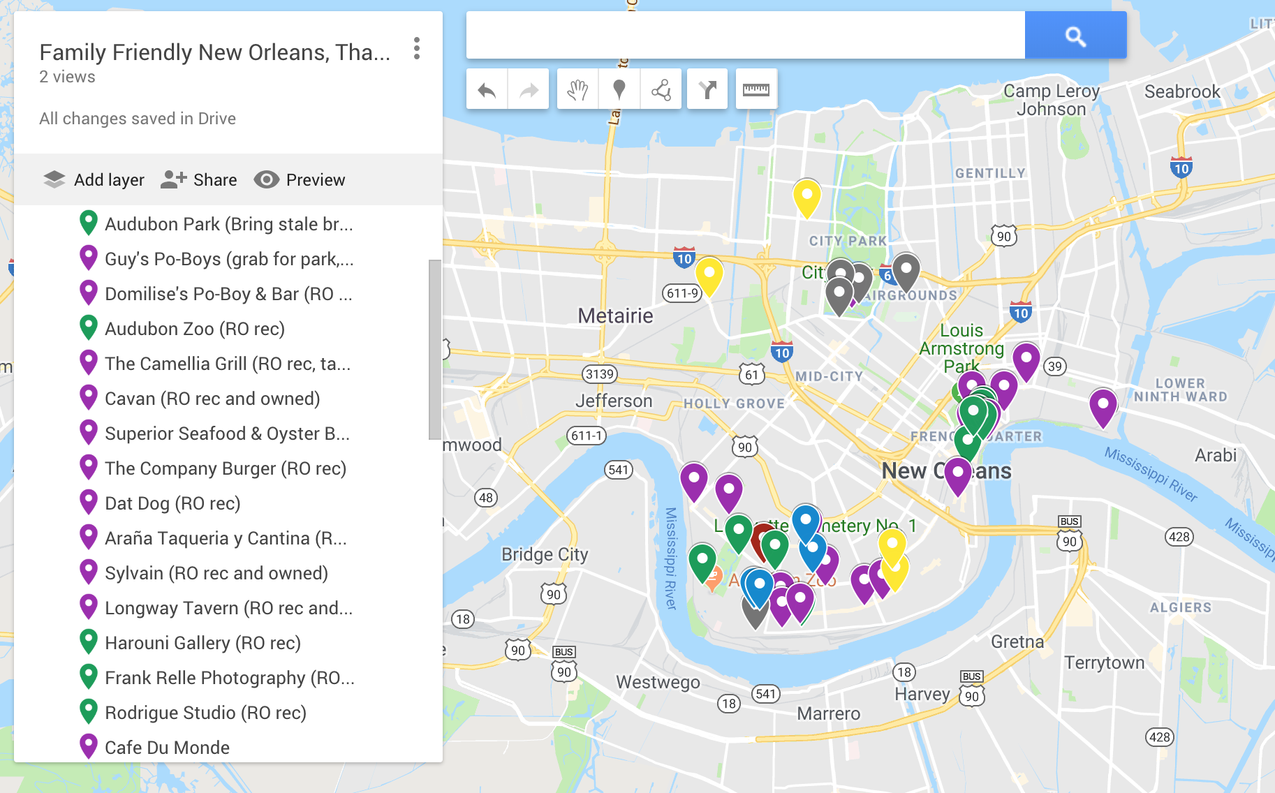 NOLA, our way: Here’s an example of my personalized map from our latest trip to New Orleans. Did I hit up all of these spots? No. But I always had an activity or restaurant close by in a pinch.