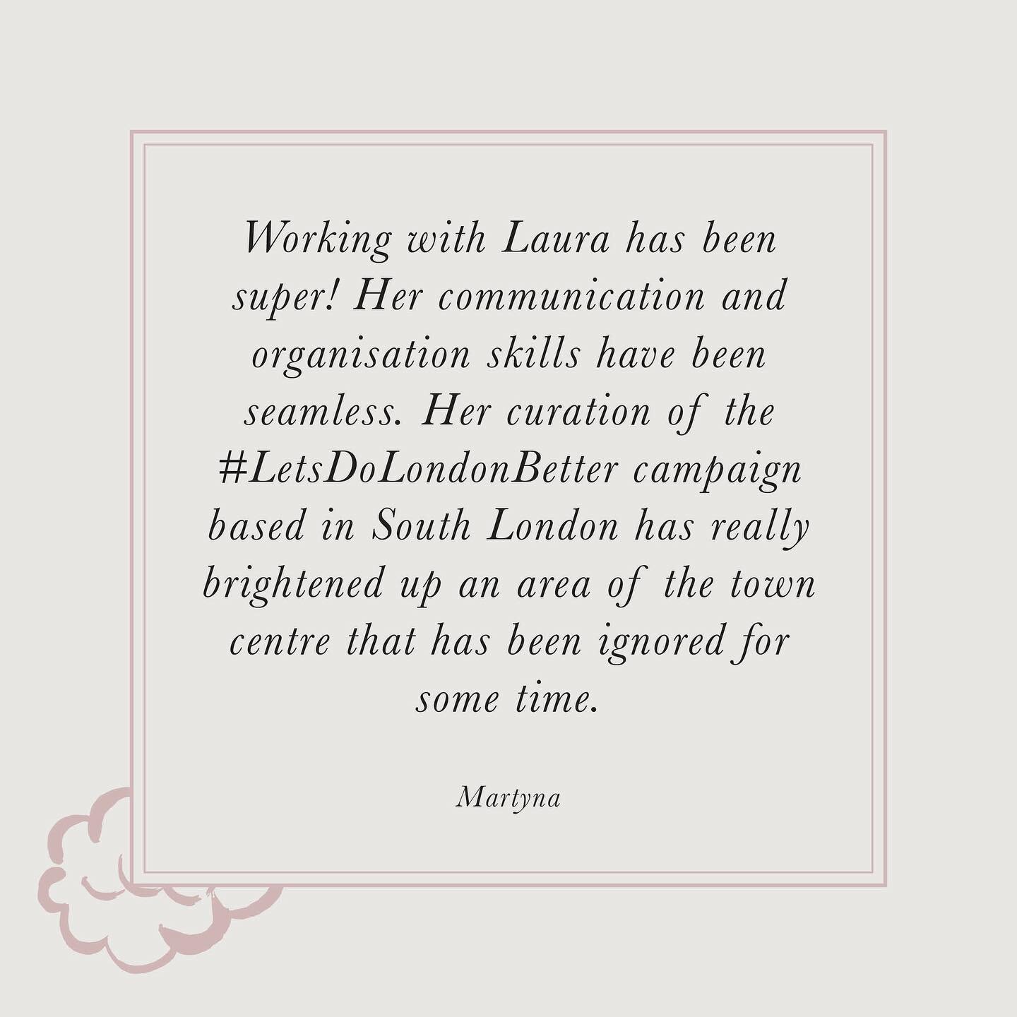 ✨ Testimonial ✨
Working on the Let’s Do London Better campaign in Croydon has been a dream. I had the pleasure of working with some amazing artists and it has been a joy to see the work up in real life brightening up the town centre. 
Thanks
