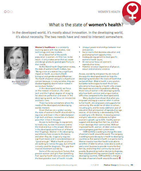 CEO Marissa Fayer included in the Medtech Women of the year publication and included on the list. Find her full article in the November issue of Medical Design & Outsourcing page 95.