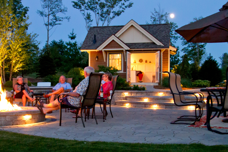 Outdoor fireplace in Sterling Heights MI - landscape lighting  Sterling Heights MI