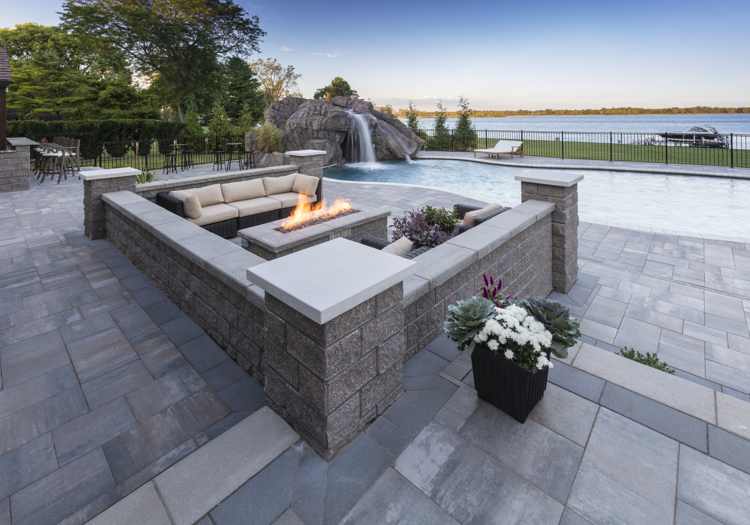 Brick patio with outdoor fireplace in Bloomfield Hills, MI