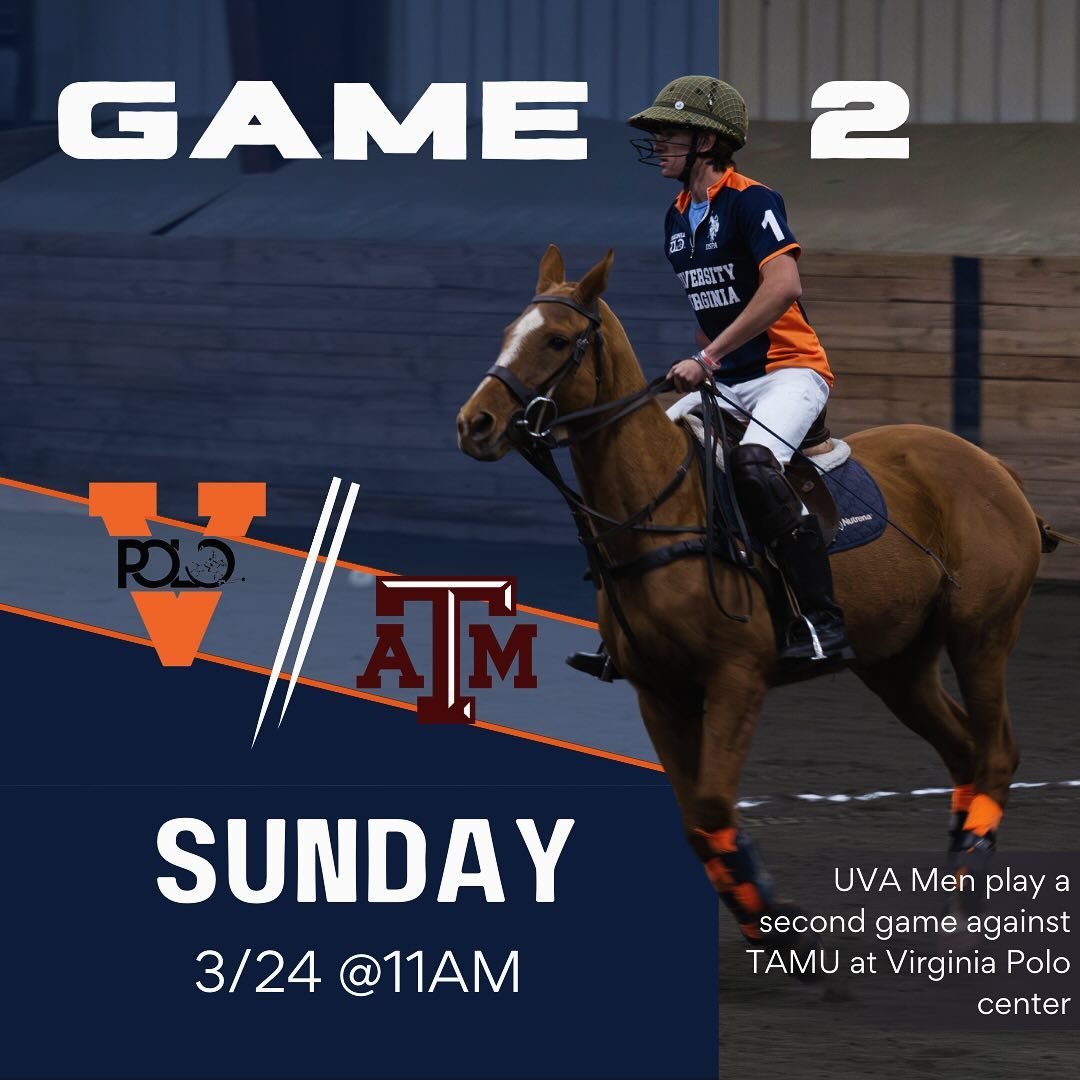 GAME 2 OF UVA v TAMU 

The men&rsquo;s teams return tomorrow at 11am to play their second game of the weekend. Let&rsquo;s go Hoos!

#pony #polo #polopony #uva #virginia #uspa #uspoloassociation #arenapolo #intercollegiatepolo #poloplayer #virginiapo