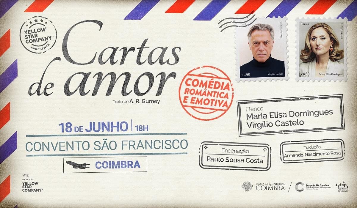 Teatro
Cartas de Amor
Grande audit&oacute;rio do Convento S&atilde;o Francisco 
18 junho &rsaquo; dom., 18h00
105 minutos (com 10 minutos de intervalo)
M/12

A Yellow Star Company apresenta, pela primeira vez em Portugal, Cartas de Amor, adaptado do 