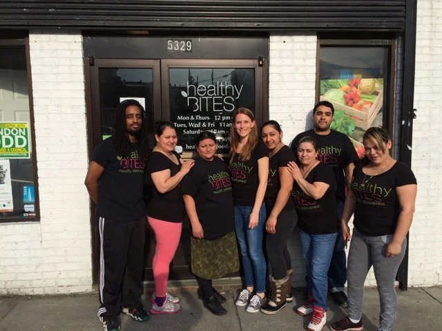 Kitchen and cashier team at Healthy Bites.