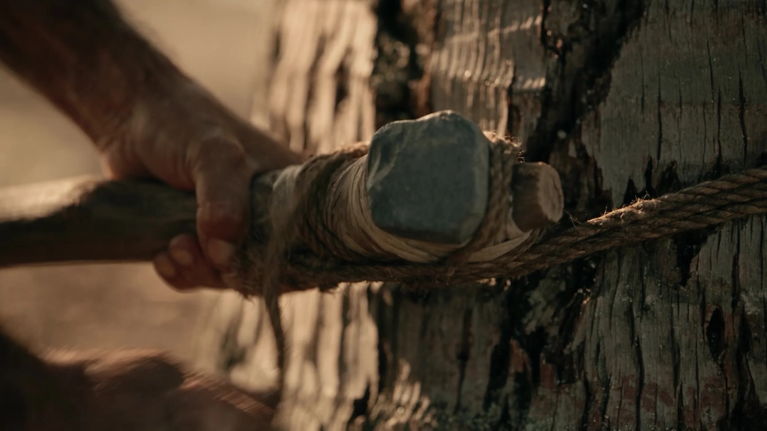 The tool: Stone, wood, and rope hold the power to create or destroy.