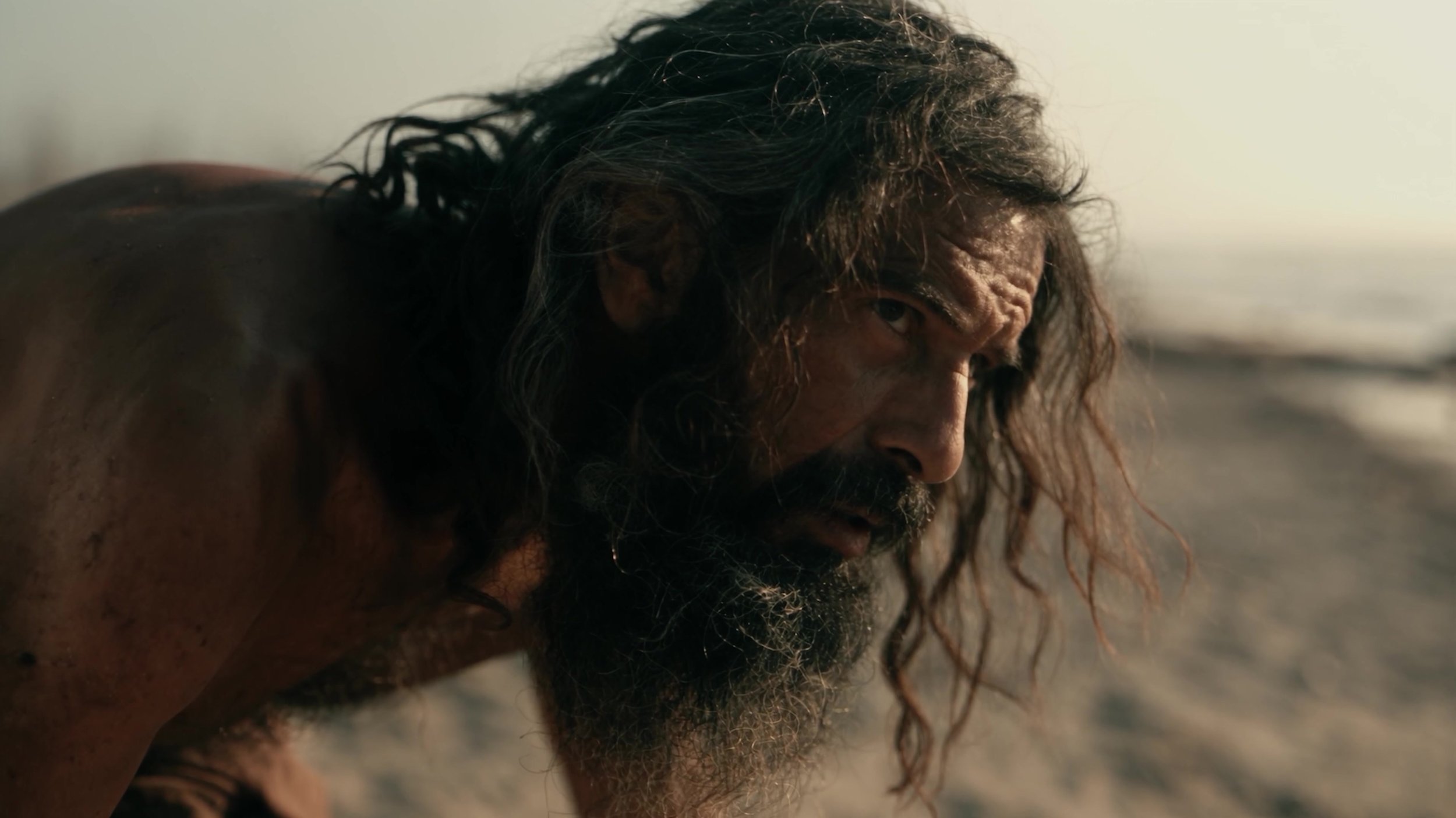 The old man: A look carries the tension before action.