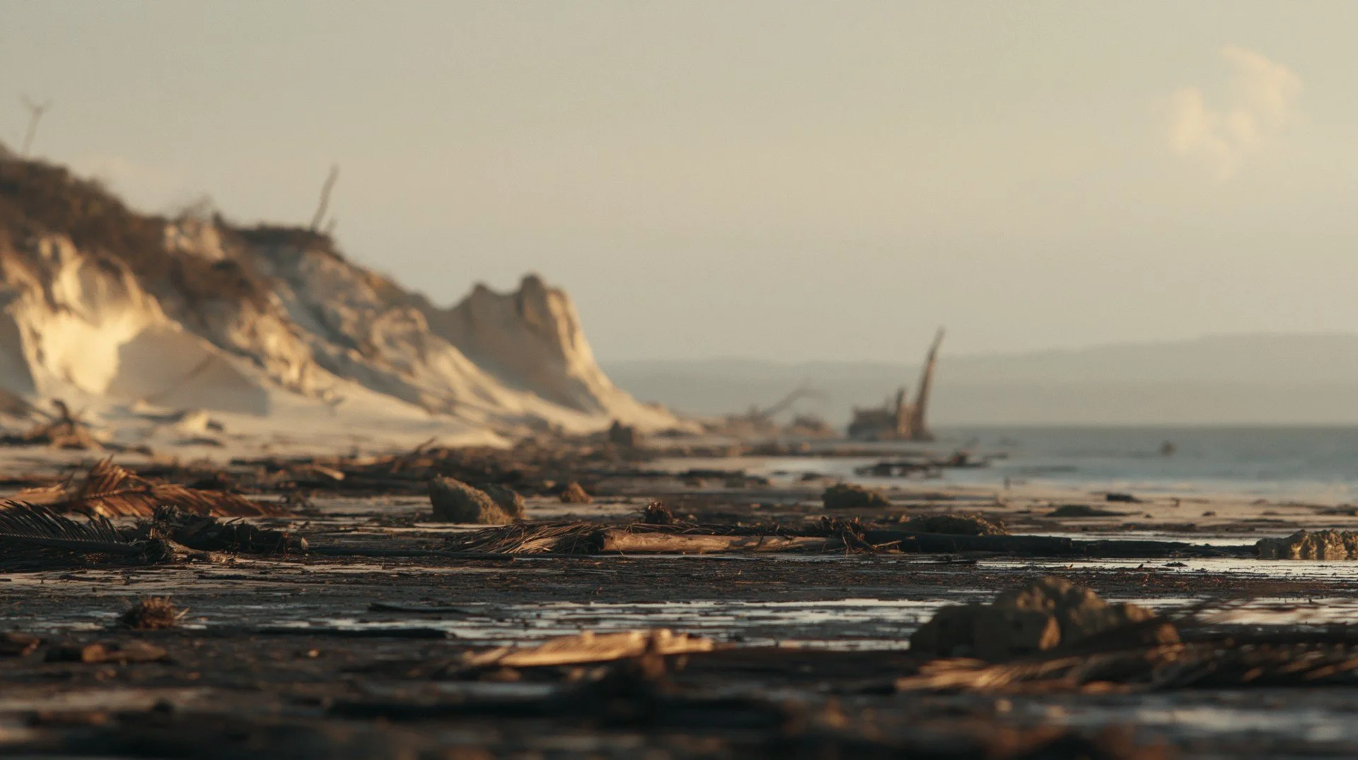 Visual-development image of the empty, weathered shoreline
