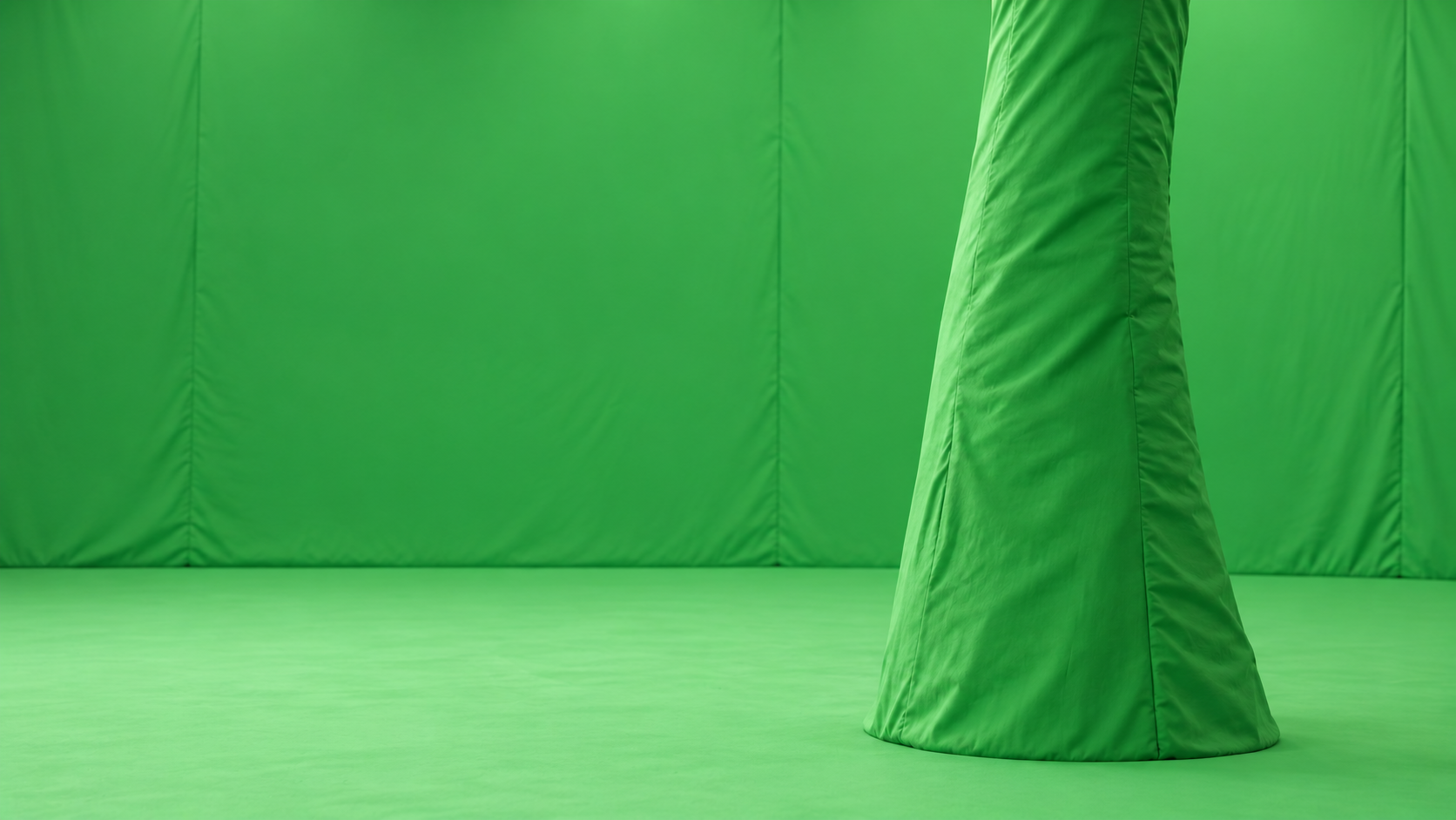AI-generated empty chroma stage reference with a fabric-wrapped tree stand-in