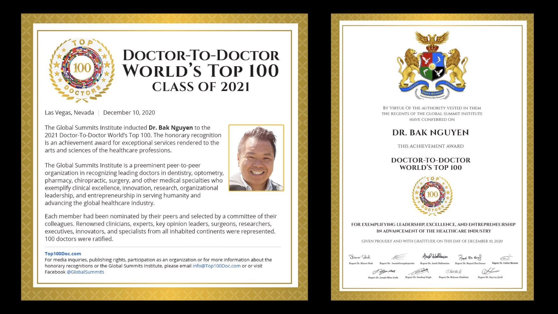 Dr. Bak Nguyen amongst the World TOP100 Doctors 2021