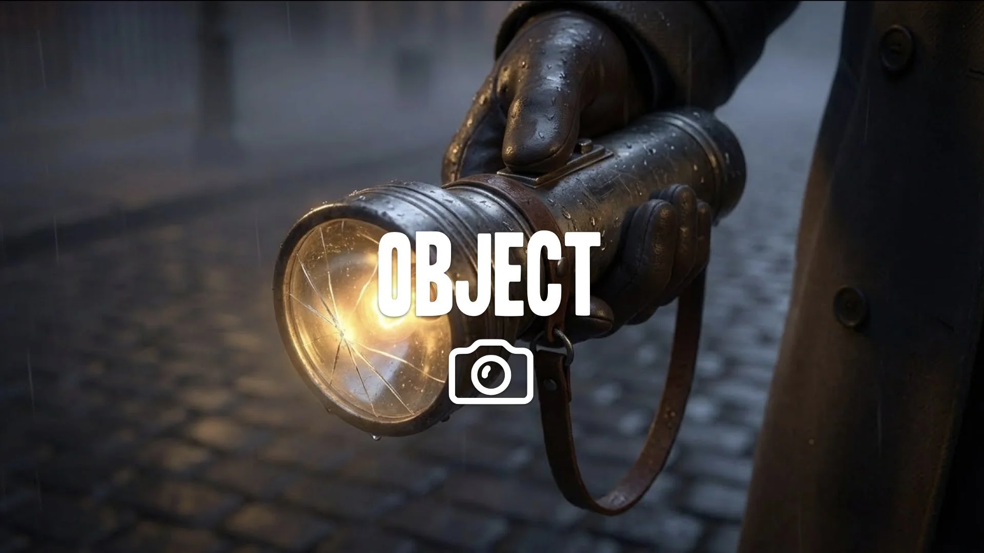 "Close up of a key object in the scene, such as a flickering flashlight or a mysterious key, highlighting its details and significance."