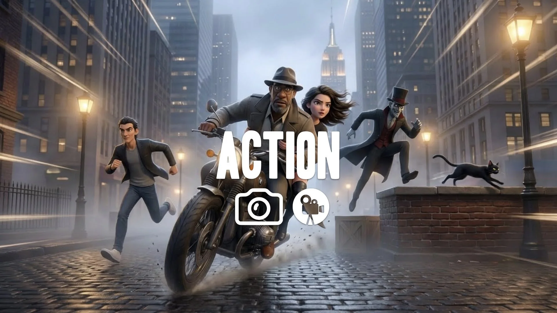 A dynamic shot of action in motion, capturing the energy and speed of a movement or event. No music