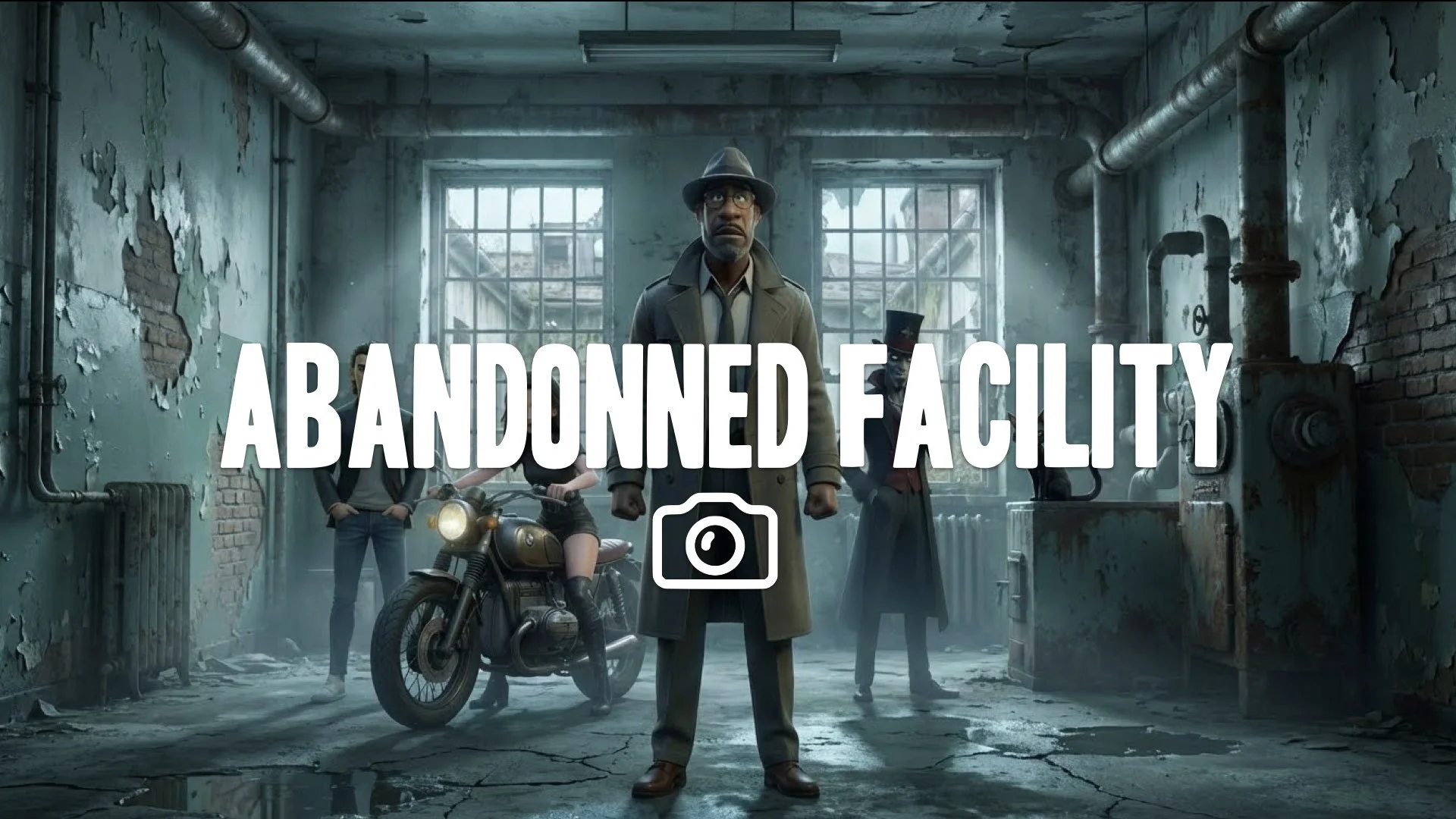 “Keep the character and style. Turn the environment into an abandoned asylum or industrial space with peeling paint, cold tones, and eerie stillness.”