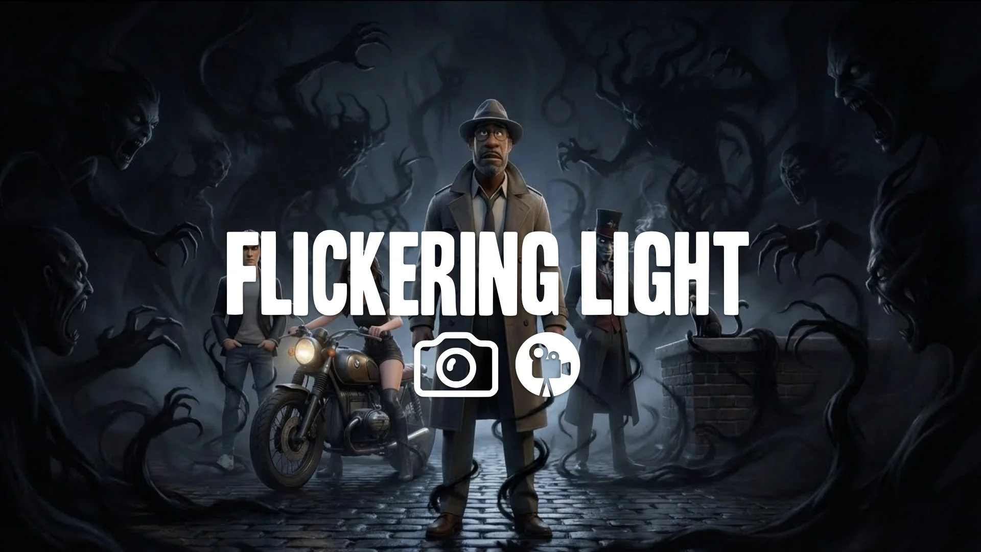 “Enhance the image with horror energy. Keep the character and the style. Introduce flickering lights, long shadows, and a subtle sense of danger approaching. No music”