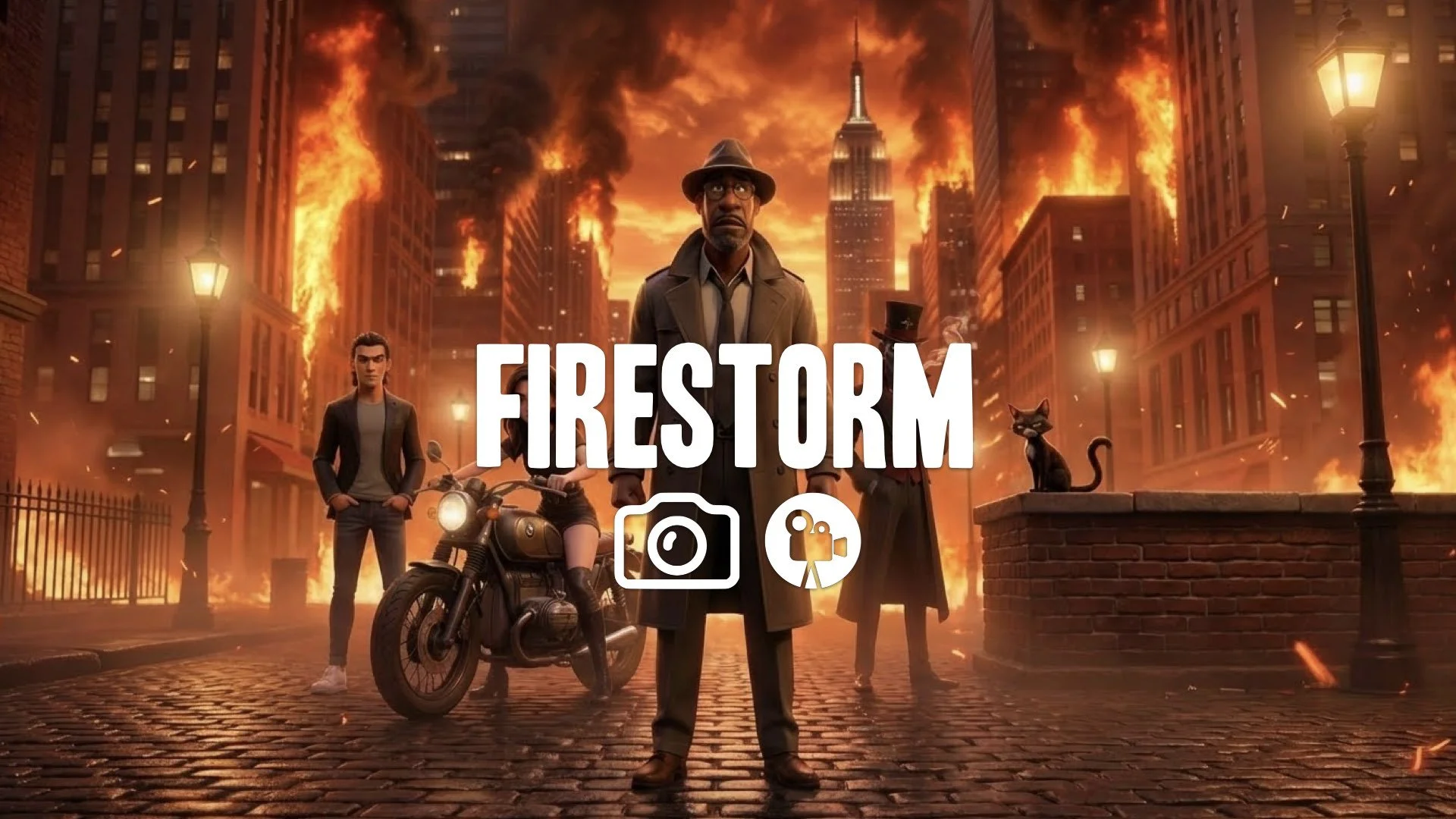 “Keep the character and style. Add fire, smoke columns, and an apocalyptic orange glow.”