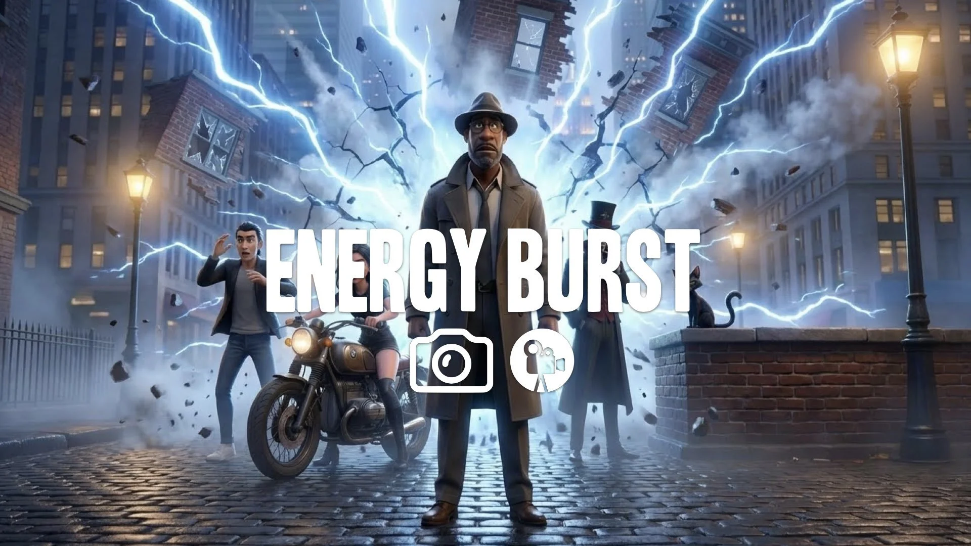 “Keep the character and style. Add a violent burst of light or energy tearing through the environment.”