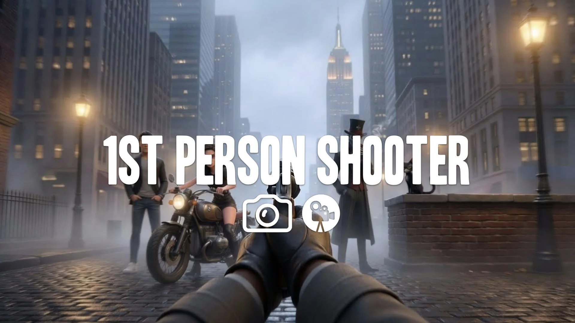 FPS view. Hands holding weapon visible in foreground. Aiming forward. Environment blurred with intense forward motion. Action focus. Keep the character and the original style. No music.