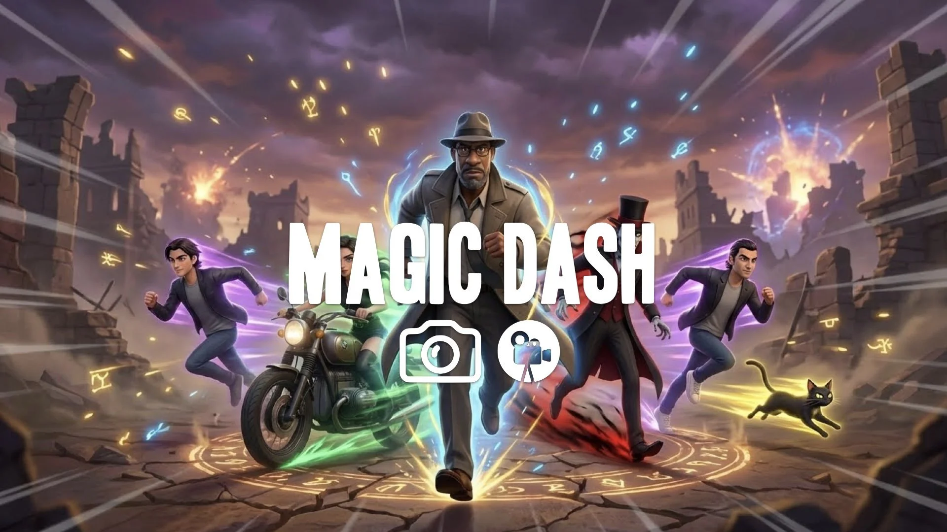 High-velocity combat dash. Blinding luminous energy trails leave streaks behind character. Intense motion blur and floating sparks in fantasy environment. Keep character and original style. No music